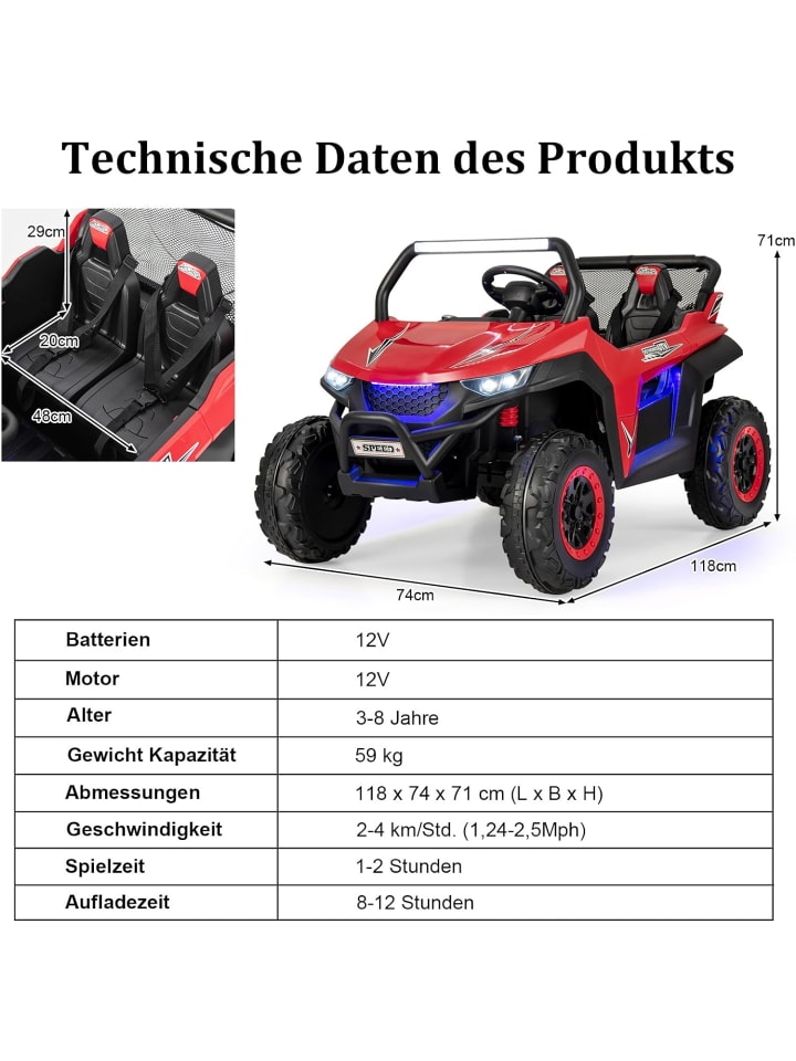 COSTWAY 2 Sitzer Elektroauto in Rot günstig kaufen onesize