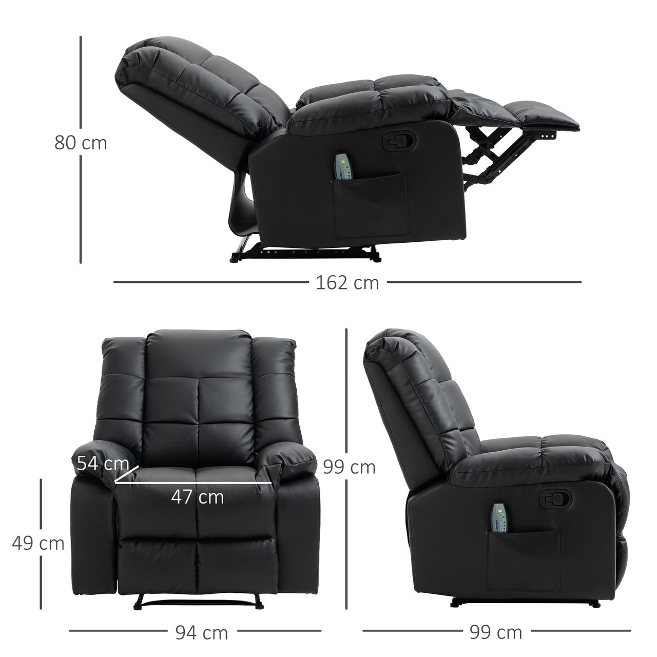 HOMCOM Massagesessel Elektrisch Fernsehsessel mit Liegefunktion 8 Massagepunkte
