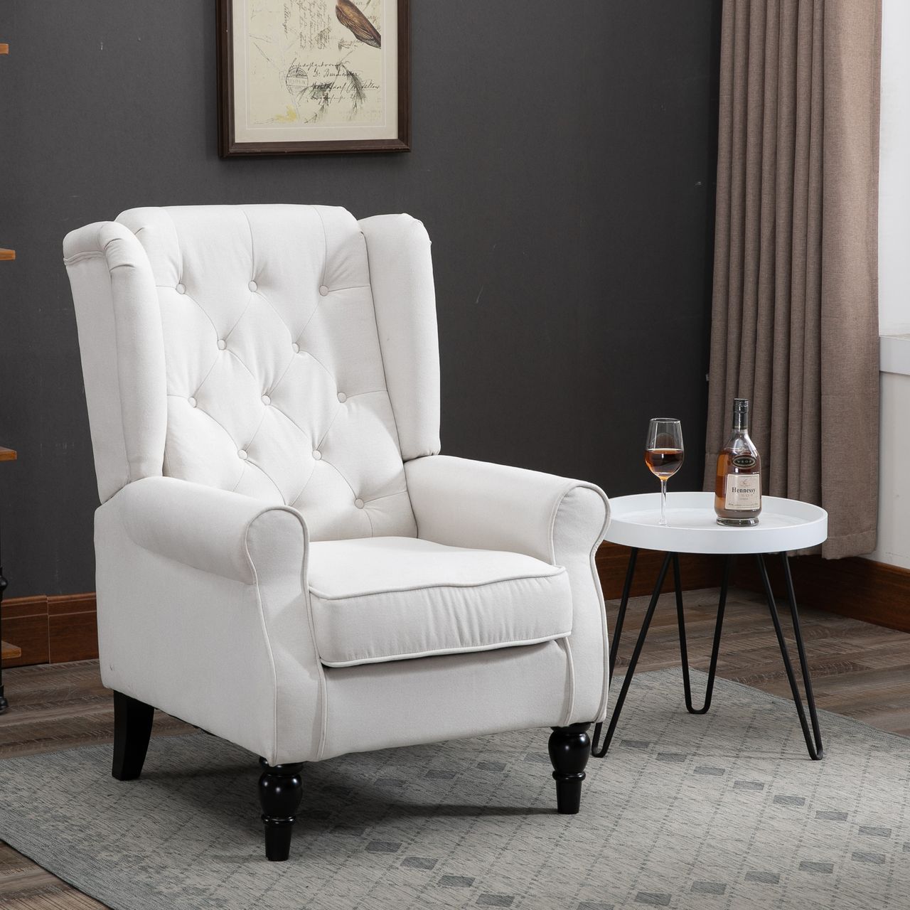 HOMCOM Einzelsessel mit Tufting Relaxsessel Einzelstuhl Holzfüße Polyester Creme