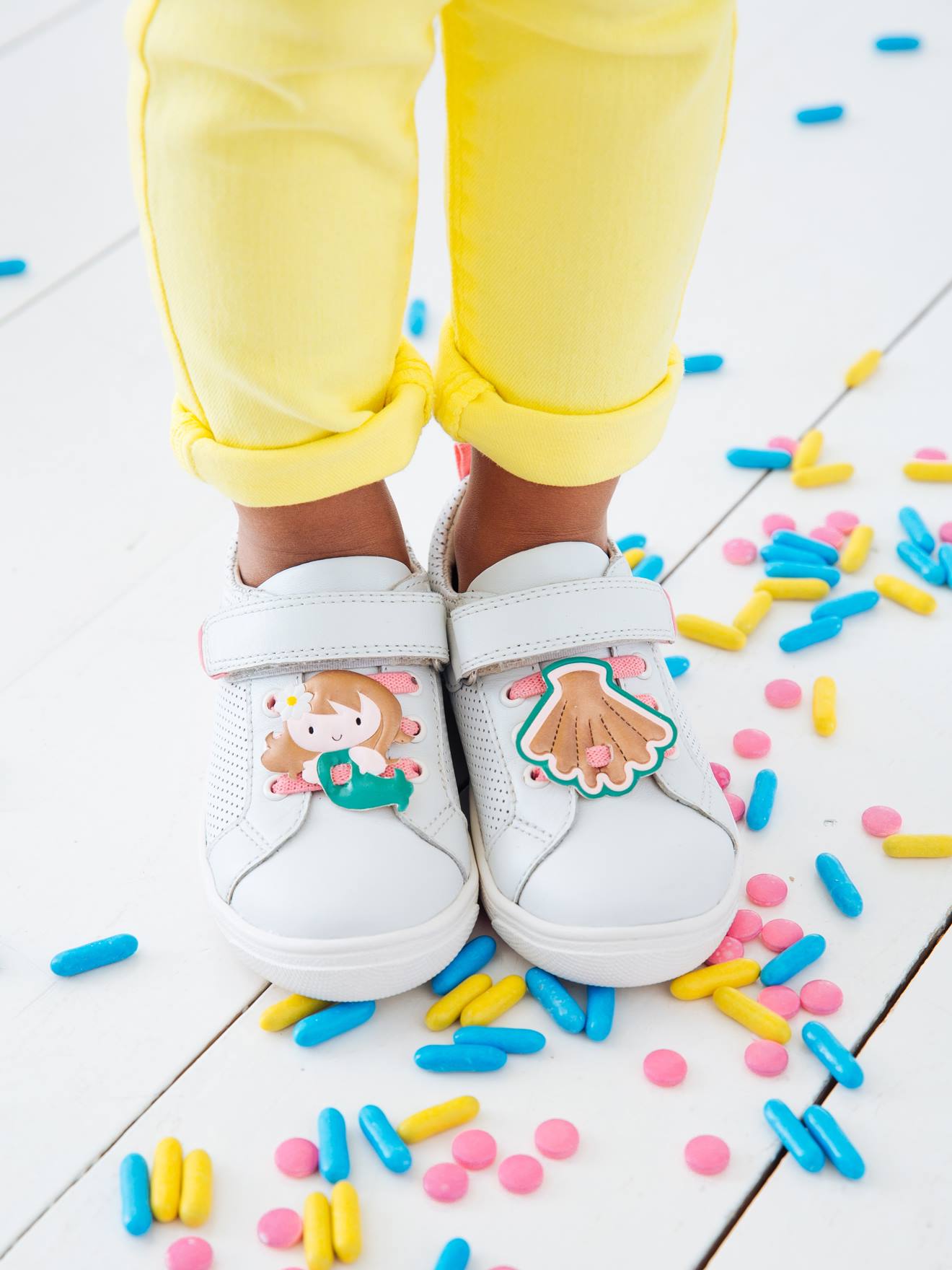 Tennis en cuir fille collection maternelle blanc