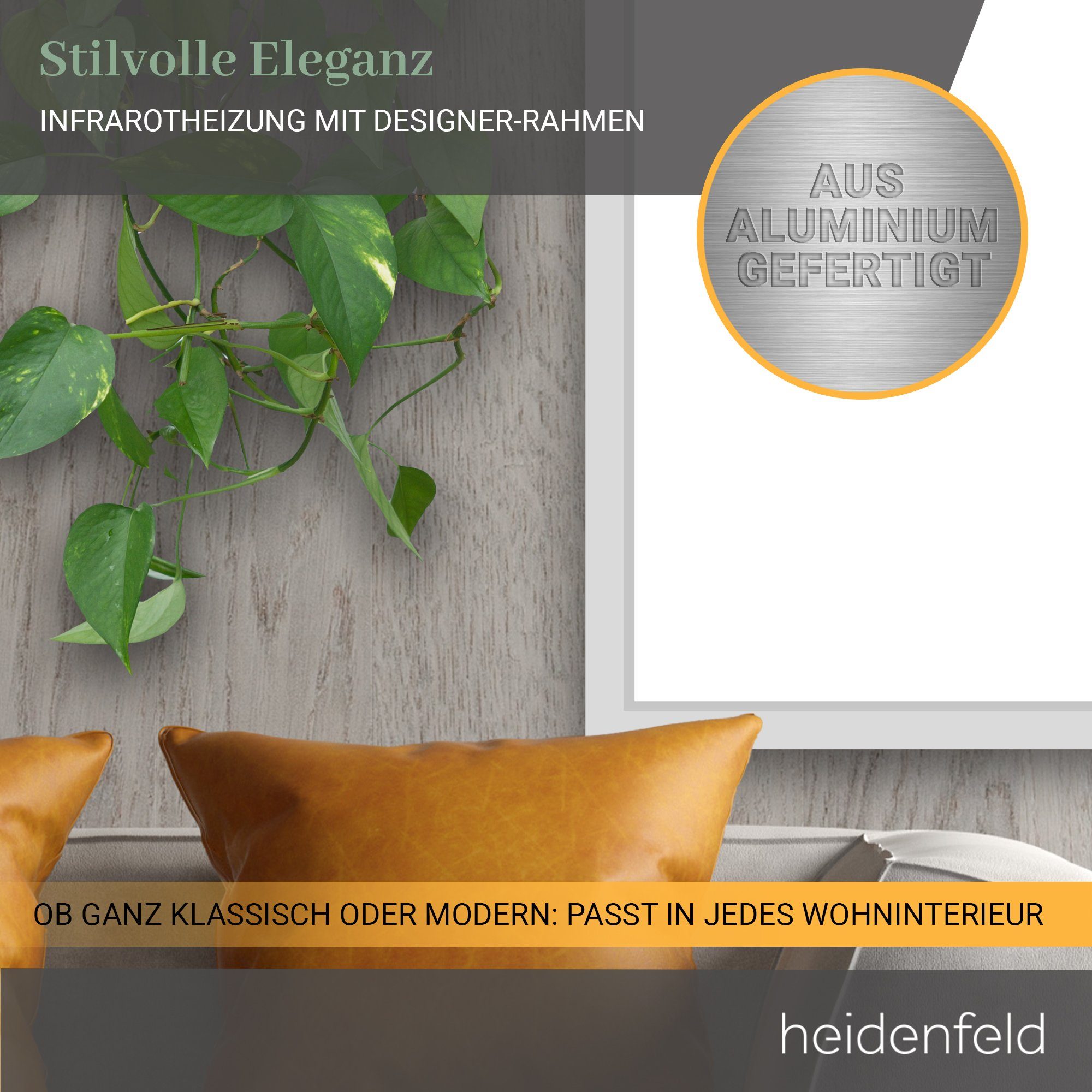 Heidenfeld Infrarotheizung 600 - 1200 W Wand Decke Elektroheizung HF-HP110 - 10 J. Garantie, App-Steuerung & Thermostat - Infrarot Wandheizung Heizkörper