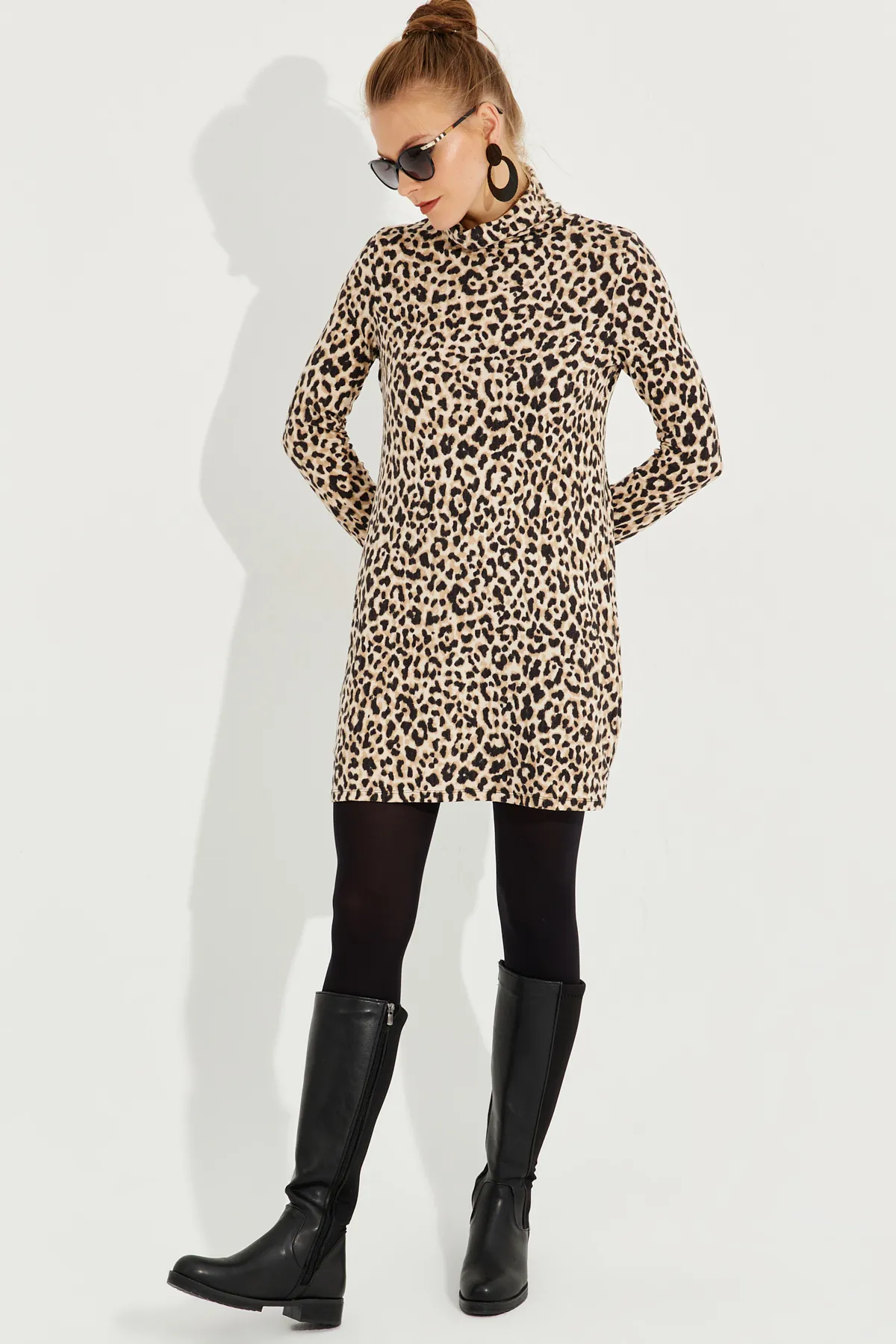 Cool & Sexy  Kamelschwarzes, weiches Leoparden-Minikleid für Damen AYD253
