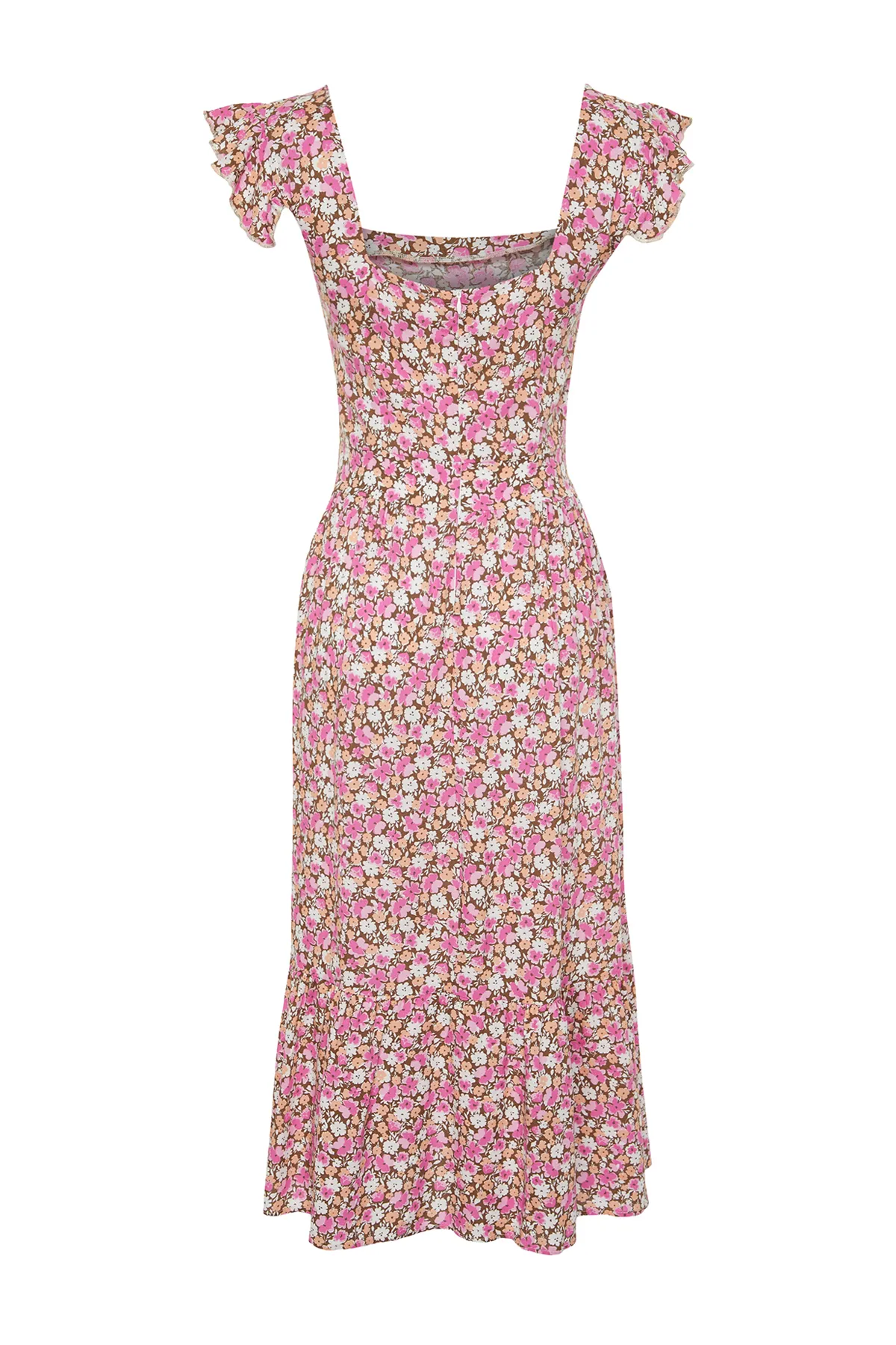 Trendyol Collection  Lila gemustertes Viskose-Webkleid mit quadratischem Kragen