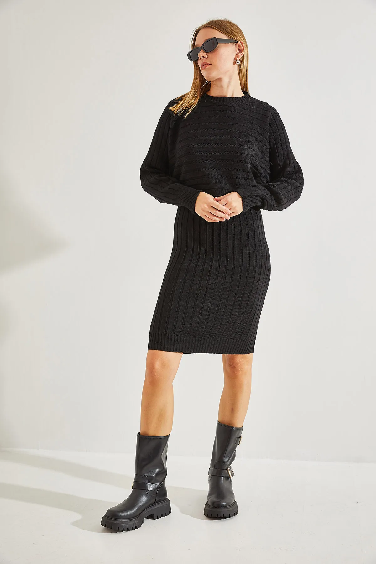 Bianco Lucci  Damen-Strickwaren-Trägerkleid-Pullover-Doppelset