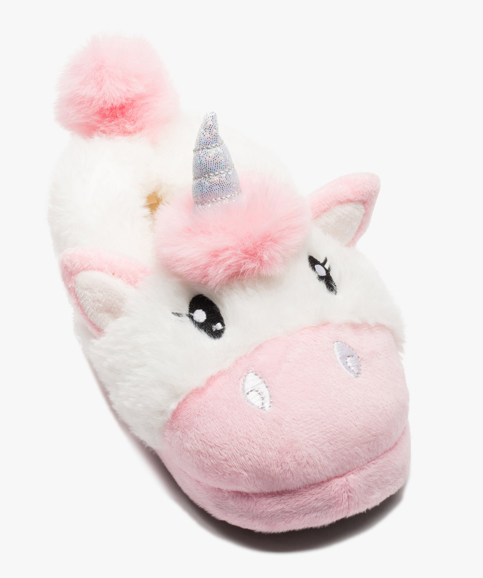 Chaussons fille 3D licorne en textile peluche blanc | GEMO