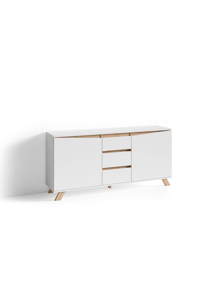 byLiving Sideboard VALENTIN in Weiß/Eiche-Optik - (B) 160 x (H) 76 x (T) 38 cm günstig kaufen onesize