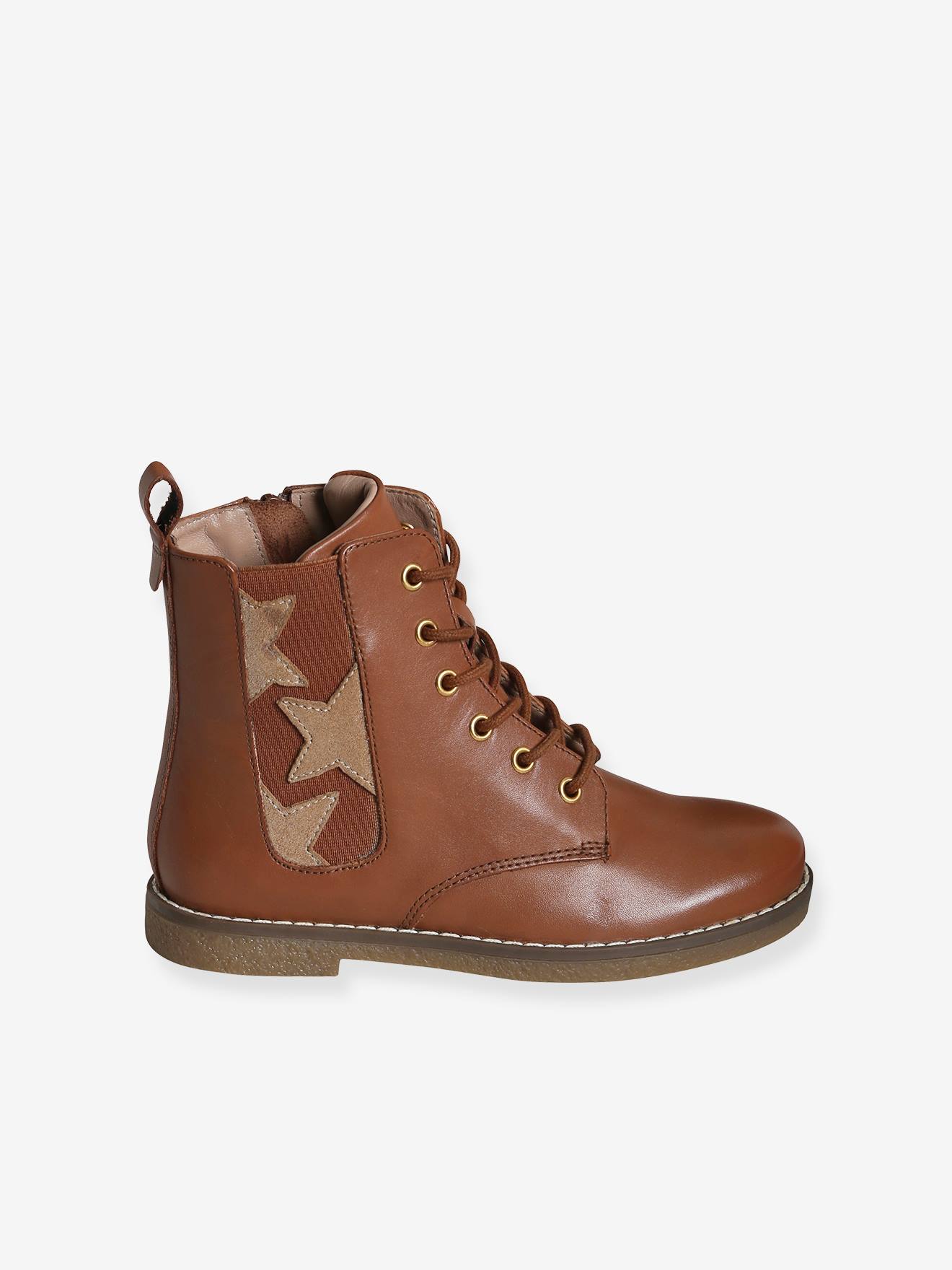 Bottines hautes lacées et zippées en cuir fille noir