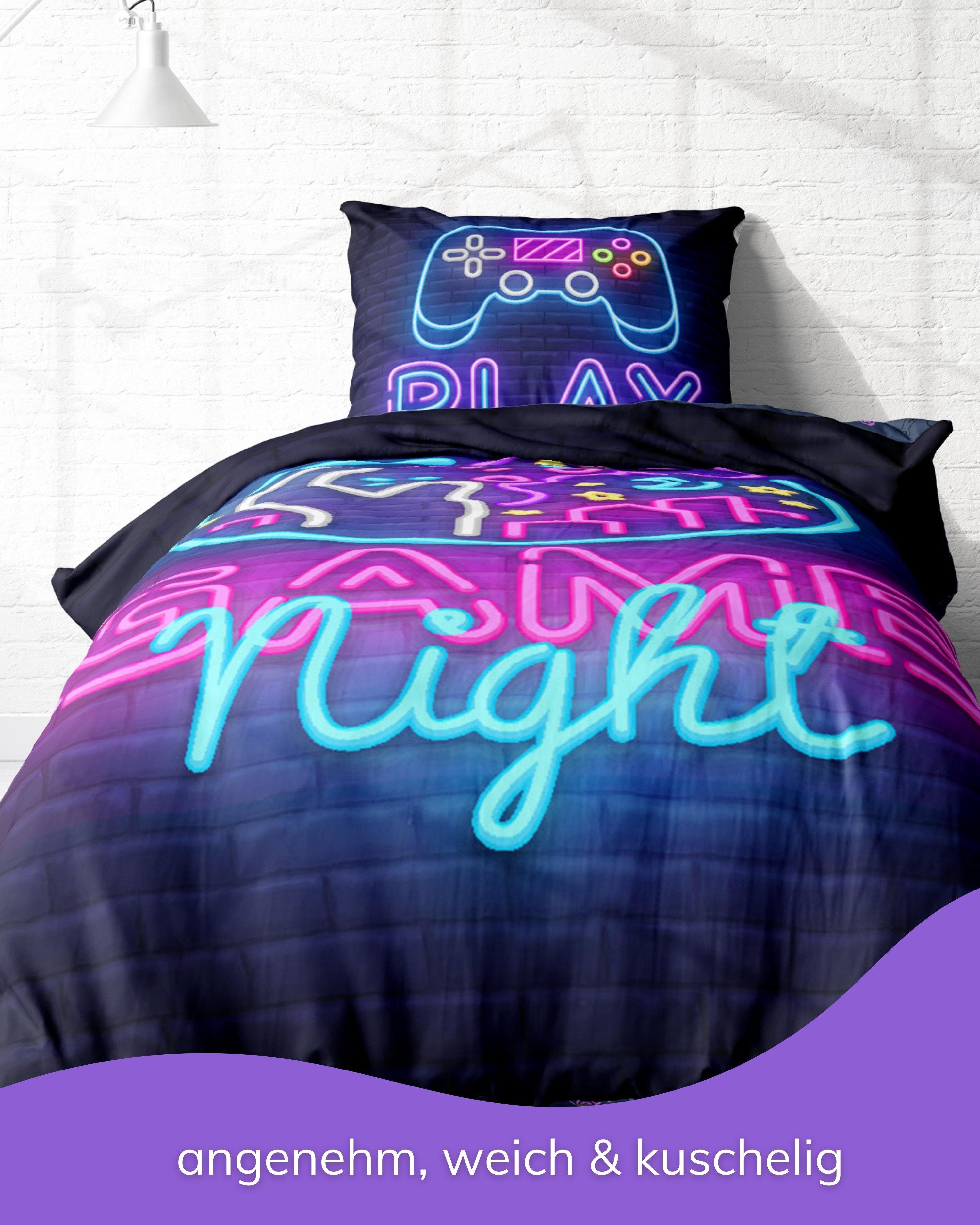 Jugendbettwäsche Gaming Bettwäsche 135x200 oder 155x220, Teenager Game Night, MTOnlinehandel, Mikrofaser, 2 teilig, Zocken Gaming / Game Kinder-, Teenager-Bettwäsche
