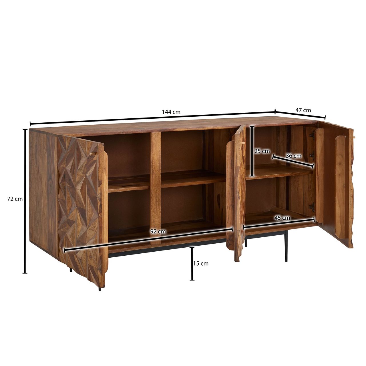 Skyport WOHNLING Sideboard 144x72x47 cm Holz Massiv Kommode Anrichte Modern Standschrank