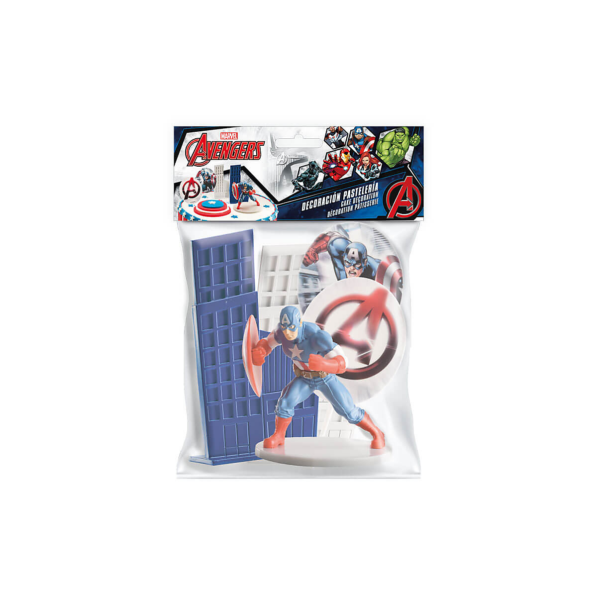 Tortendeko Set Captain America mit 2 Häusern und 2 Kerzen