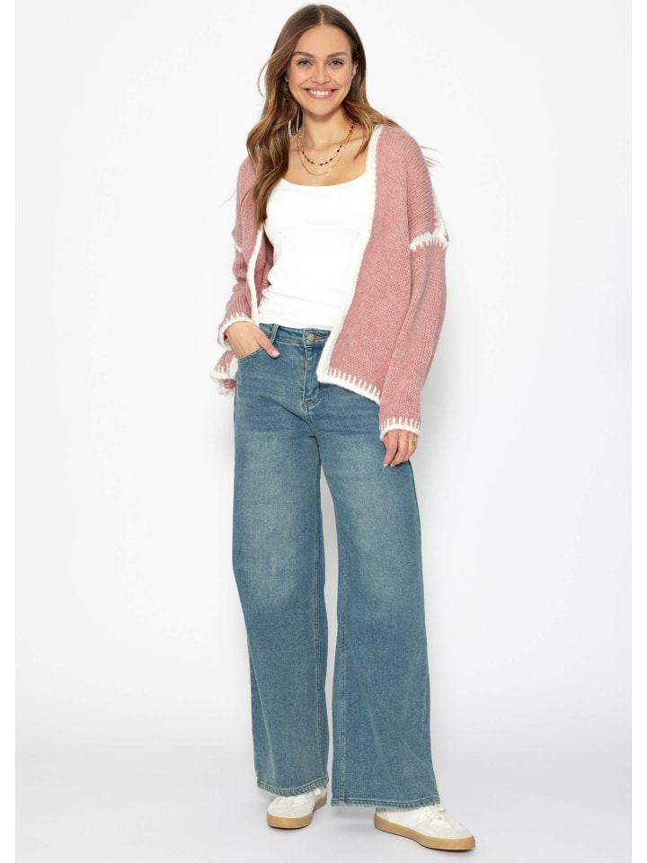 SASSYCLASSY Strickjacke mit kontrastierenden Blenden in Altrosa günstig kaufen