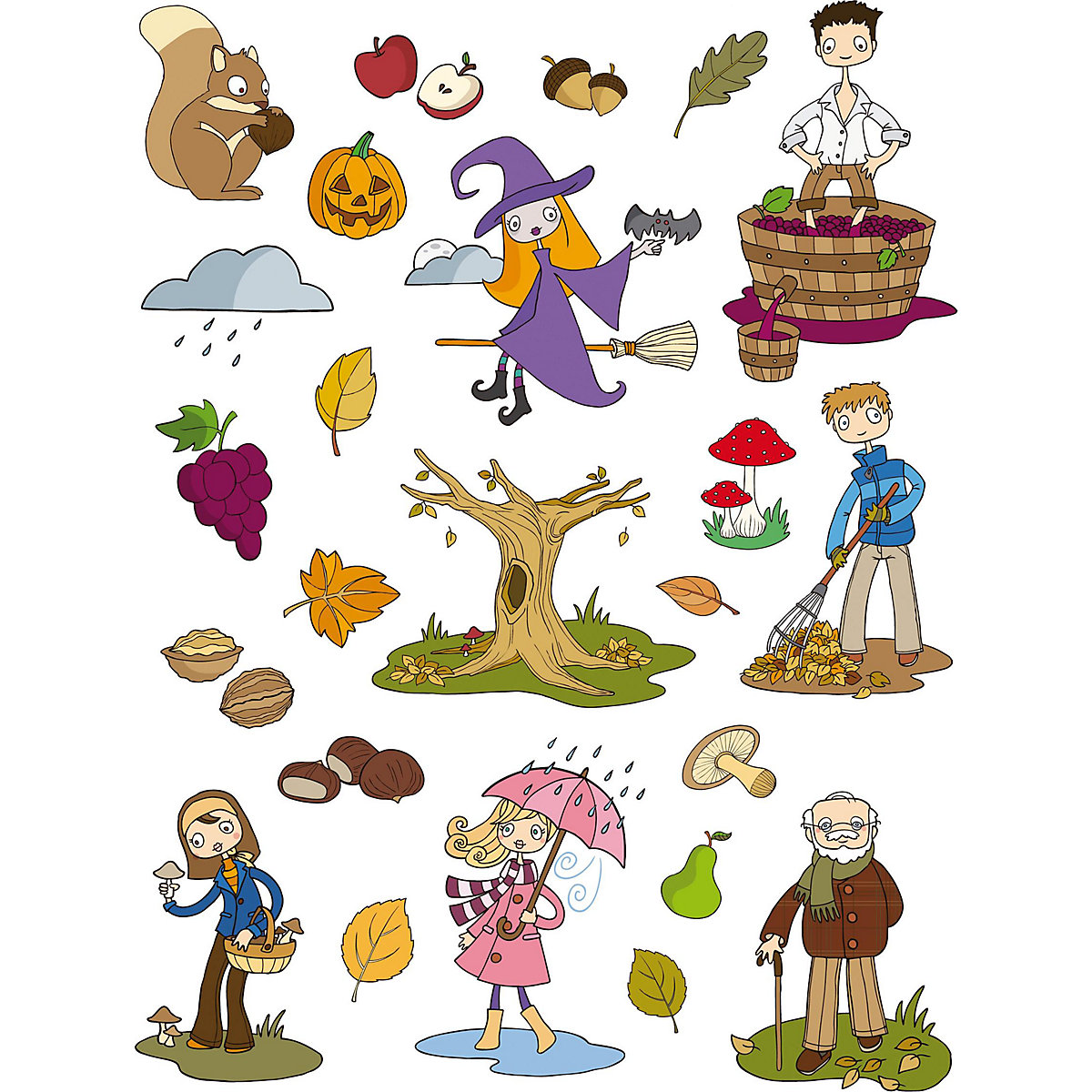 Herbstmotive Sticker, wiederverwendbar, 12 Blätter
