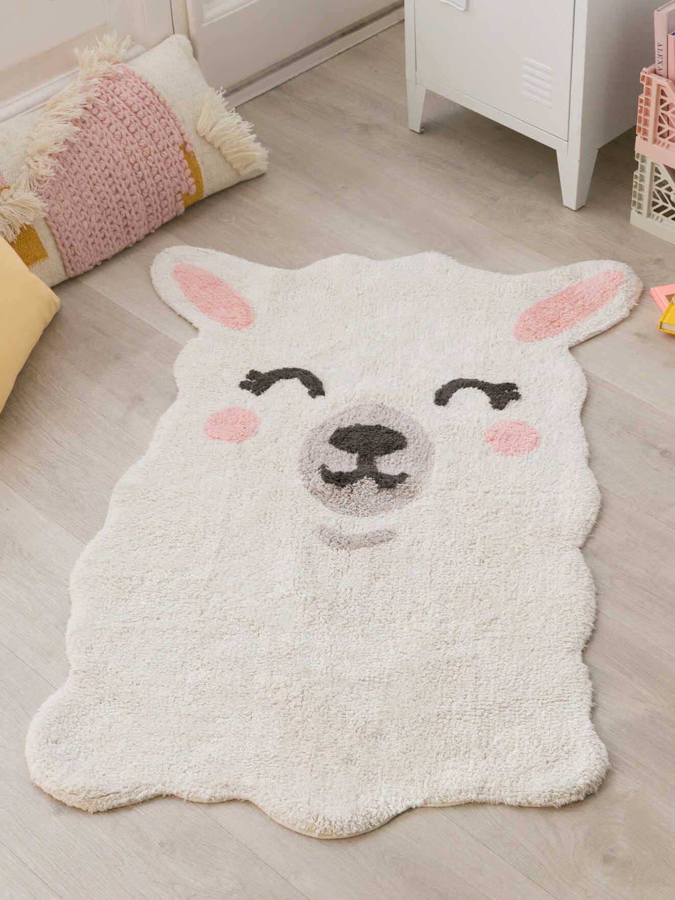 Lorena Canals Kinderzimmer-Teppich SMILE LIKE A LAMA LORENA CANALS, Recycling-Baumwolle - wollweiß