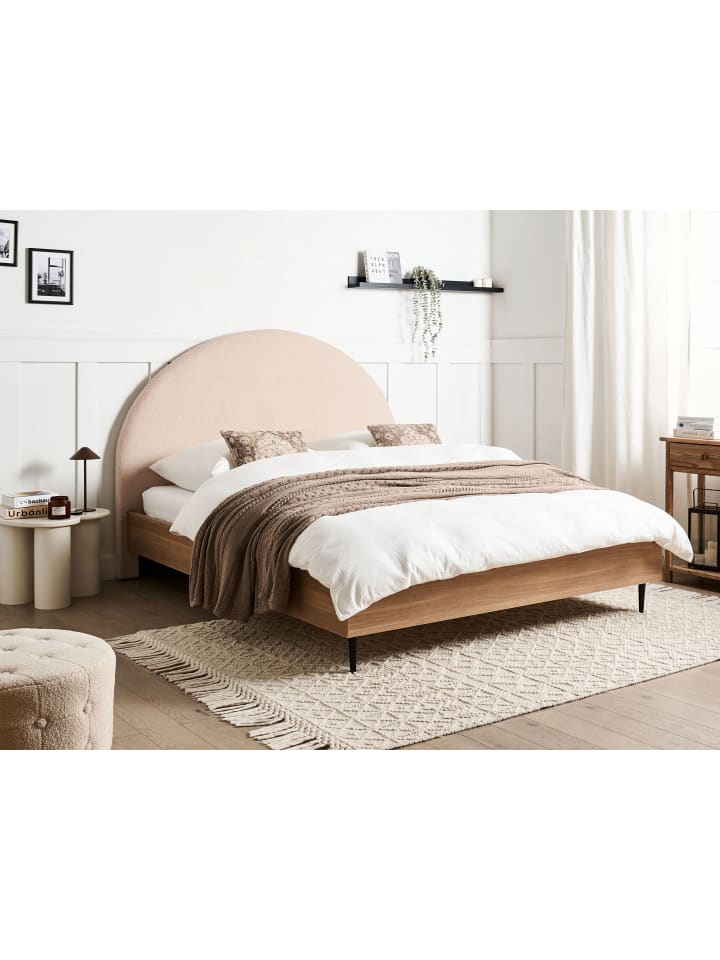 Beliani Doppelbett MILLAY in Beige/Heller Holzfarbton/Schwarz günstig kaufen onesize