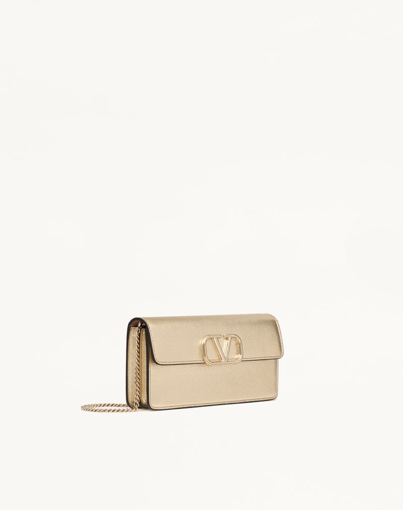Vlogo Signature Chain Wallet i metallisk granat kalveskind