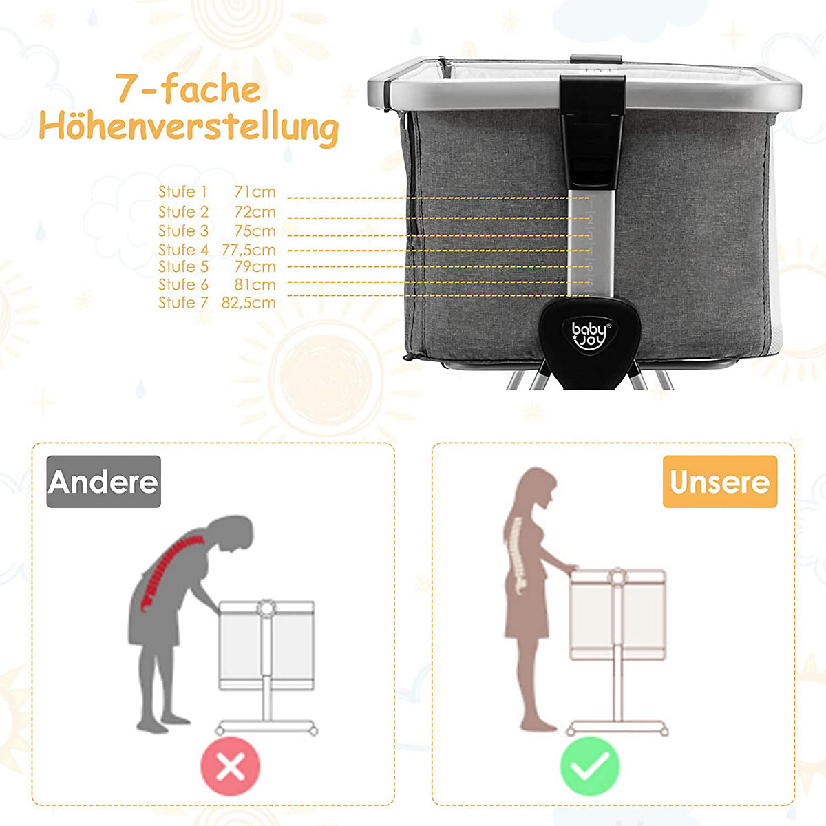 3 in 1 Beistellbett & Reisebett höhenverstellbar mit Matratze