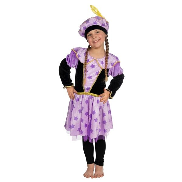 Luxury Sinterklaas helper dress with hat, purple, 4-6 years