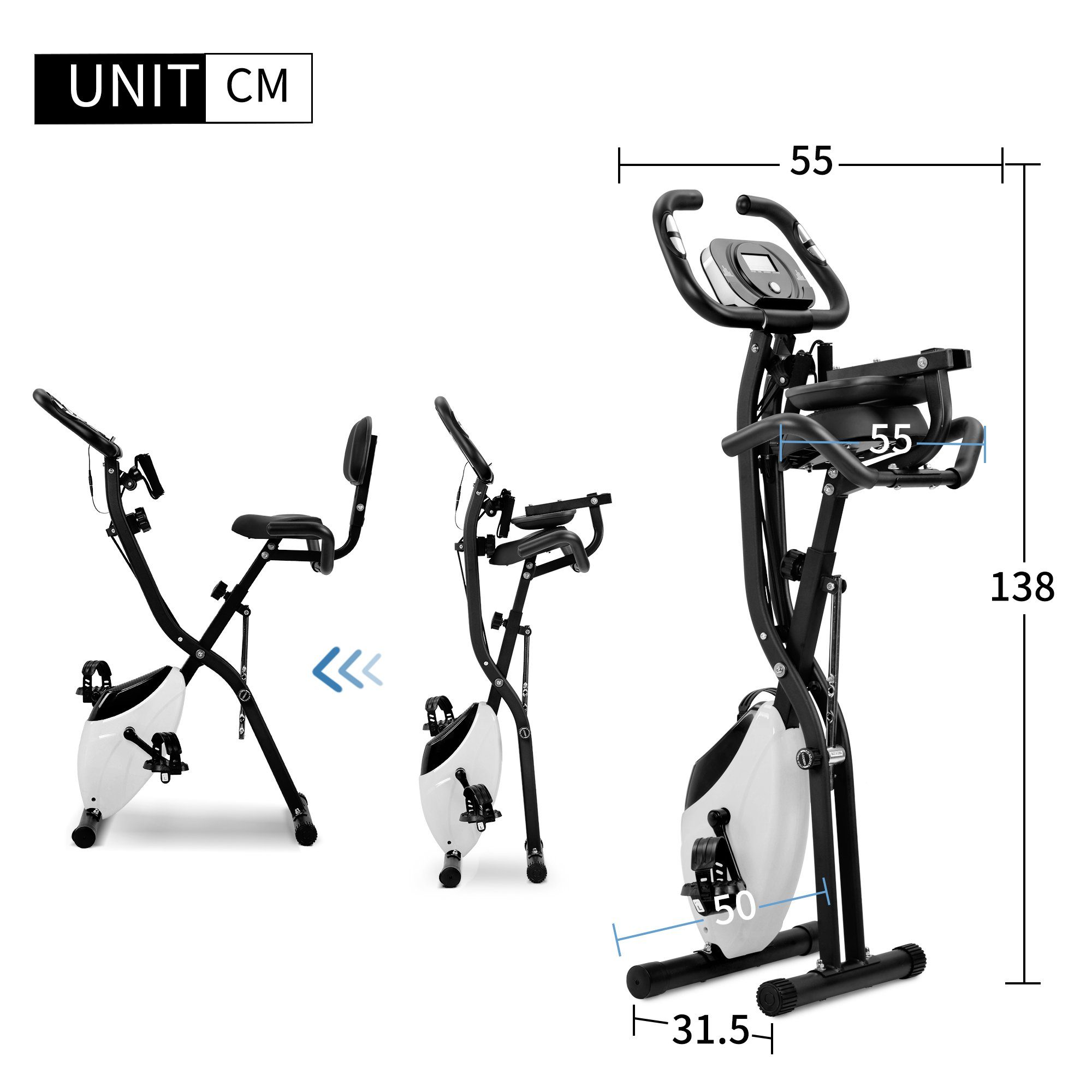 WISHDOR Heimtrainer Magnetisch faltbares Fitnessfahrrad (Der klare digitale Monitor, 4-in-1-Fitnessdesigns), Verbesserte Spannkraftregelung Ultrakompaktes Design