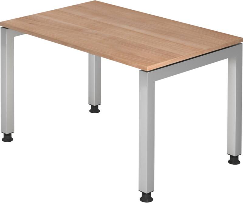 Hammerbacher J Serie Höhenverstellbarer Schreibtisch Rechteckig Walnuss Holz Silber 4 Füße 1.200 x 680 mm