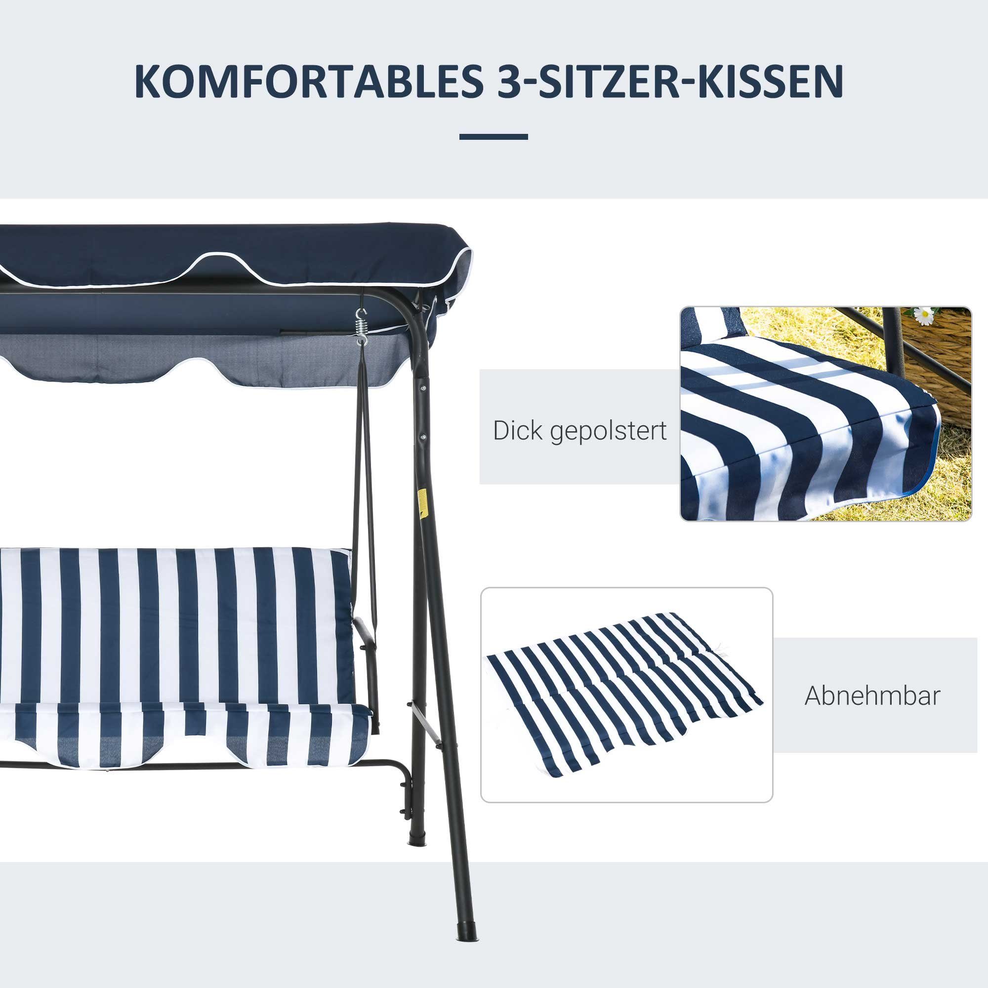 Outsunny Hollywoodschaukel Hollywoodschaukel, 3-Sitzer, Set, 1 tlg., 1 x Hollywoodschaukel, BxTxH: 172x110x153 cm