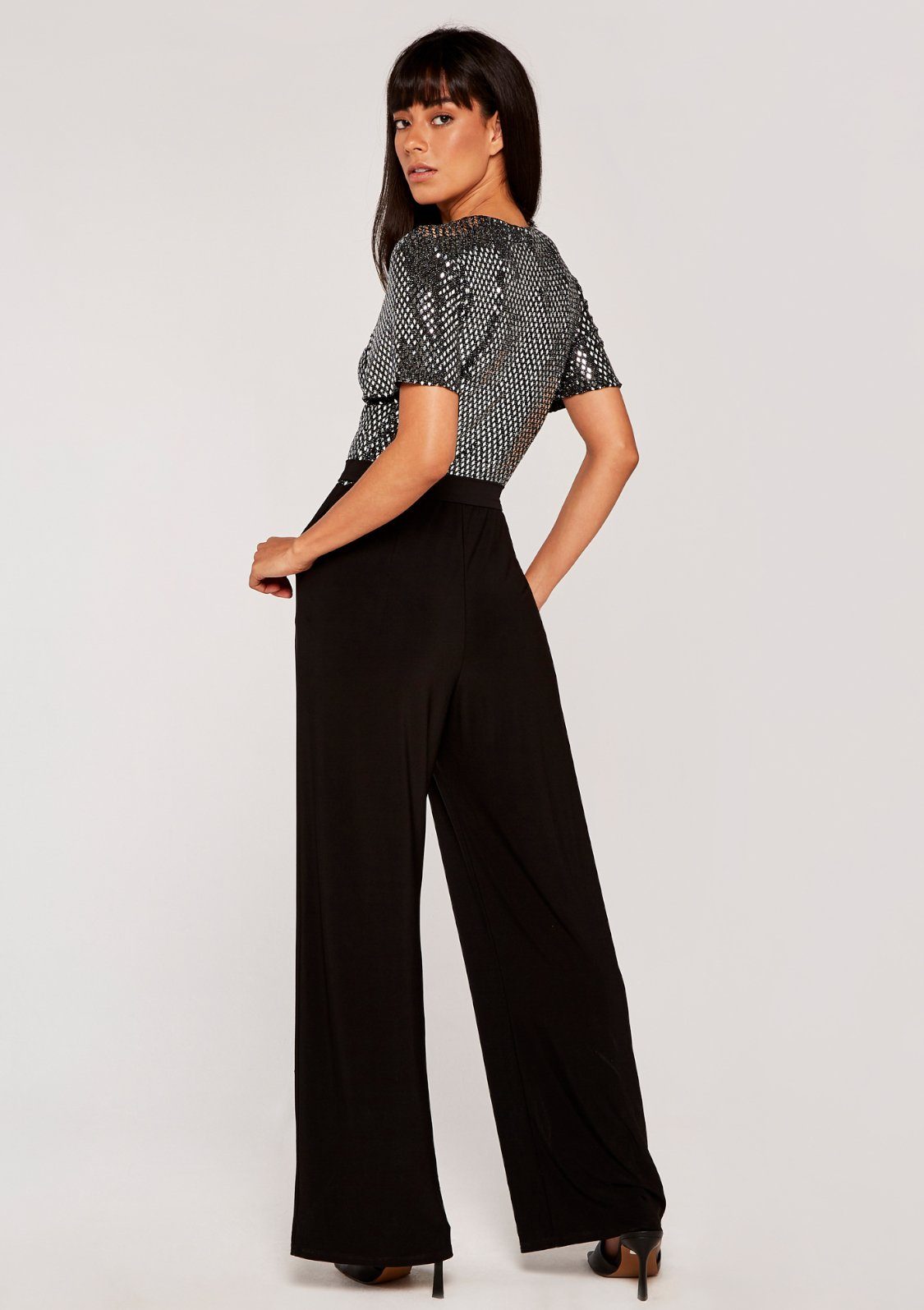 Apricot Overall Mirror Diamond Sequin Jumpsuit (2-tlg., mit Bindegürtel) mit Pailletten