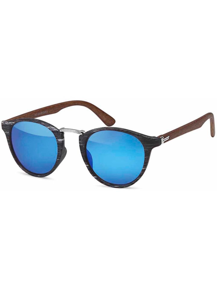 styleBREAKER Sonnenbrille in Schwarz-Silber / Blau verspiegelt günstig kaufen onesize