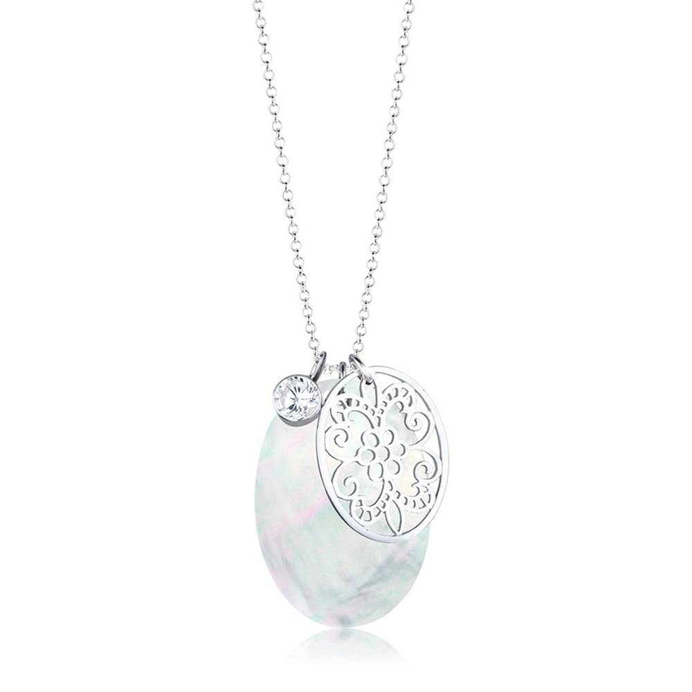 Elli Elli Collier Femme Ornement Nacre avec Zirconia - (925/1000) Argent collier
