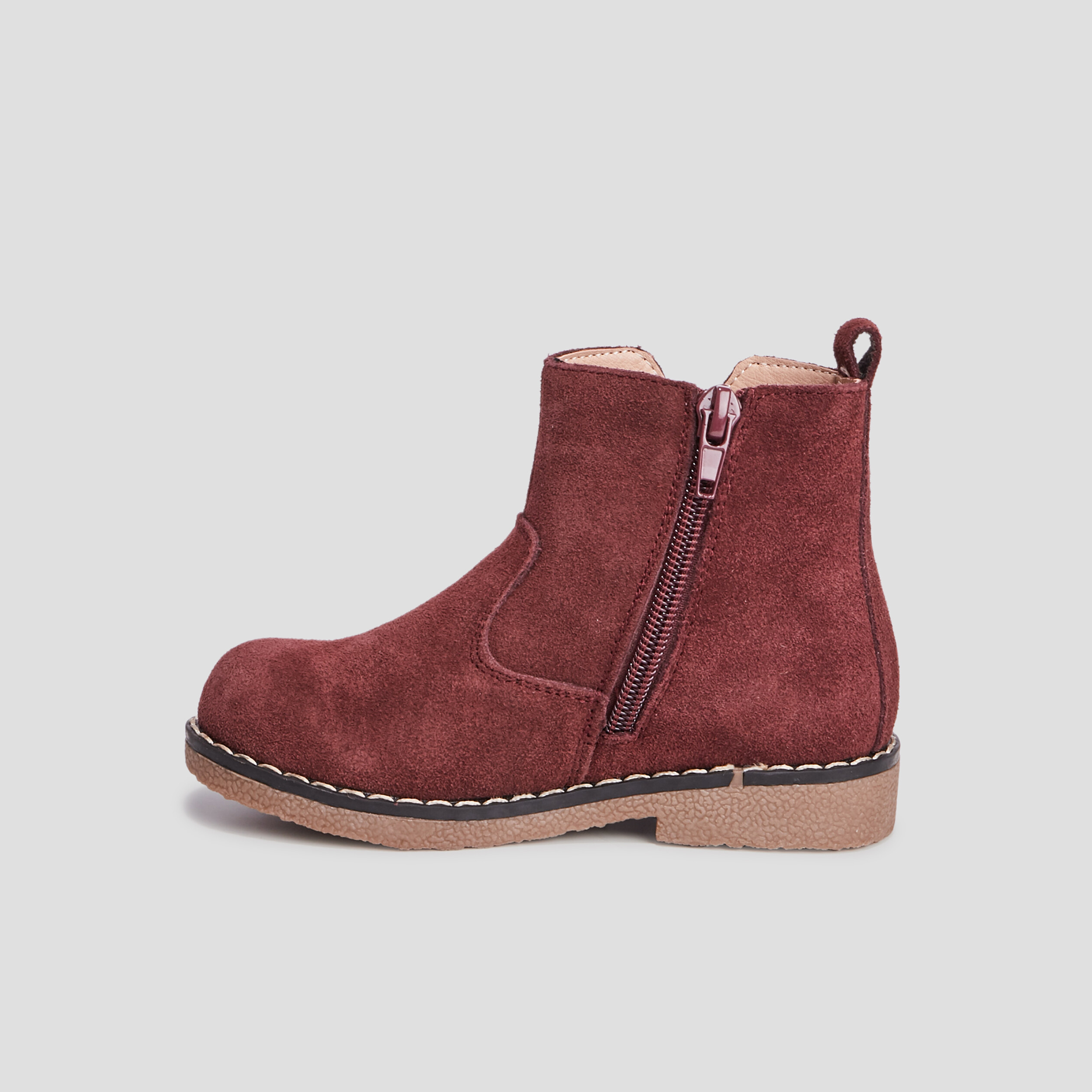 Bottines zippées en cuir bordeaux fille | La Halle