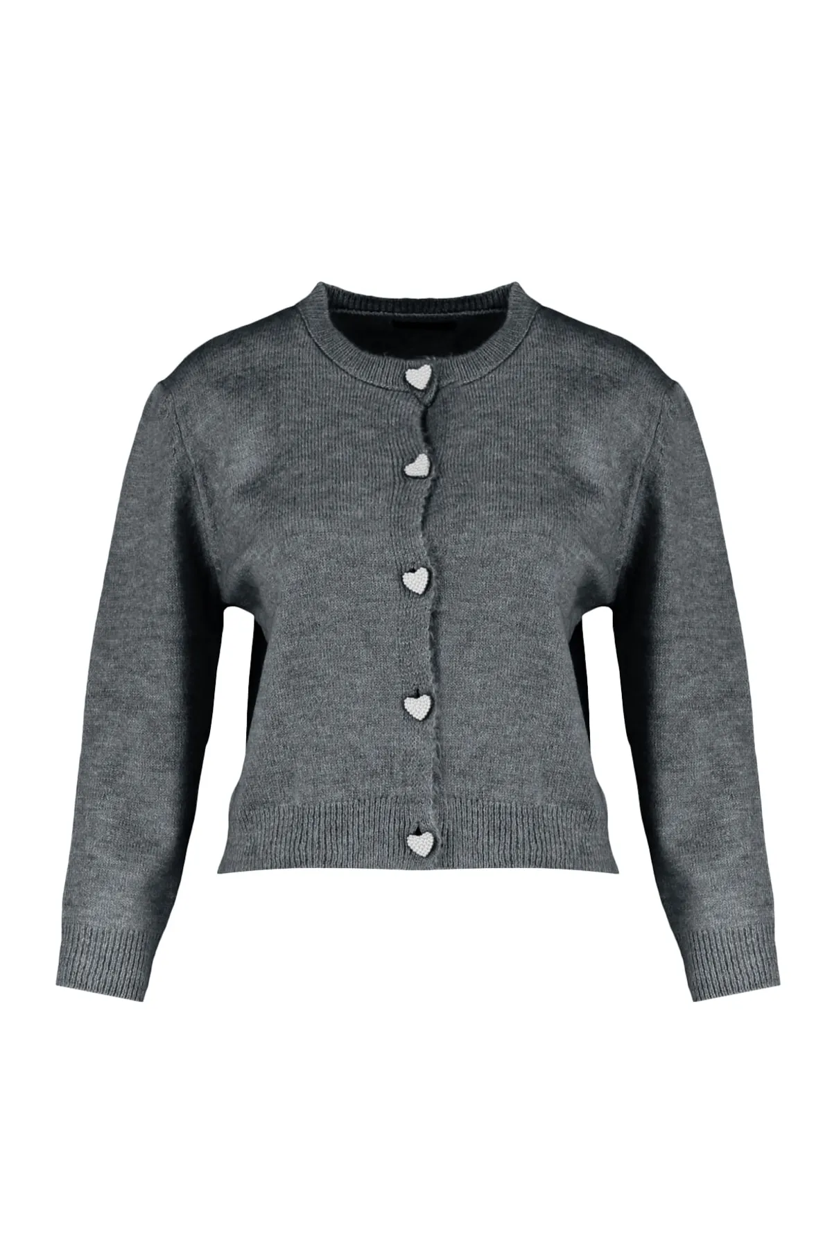 Trendyol Collection  Anthrazitfarbene Strickjacke mit weicher Struktur und Juwelenknöpfen TWOAW22HI0044