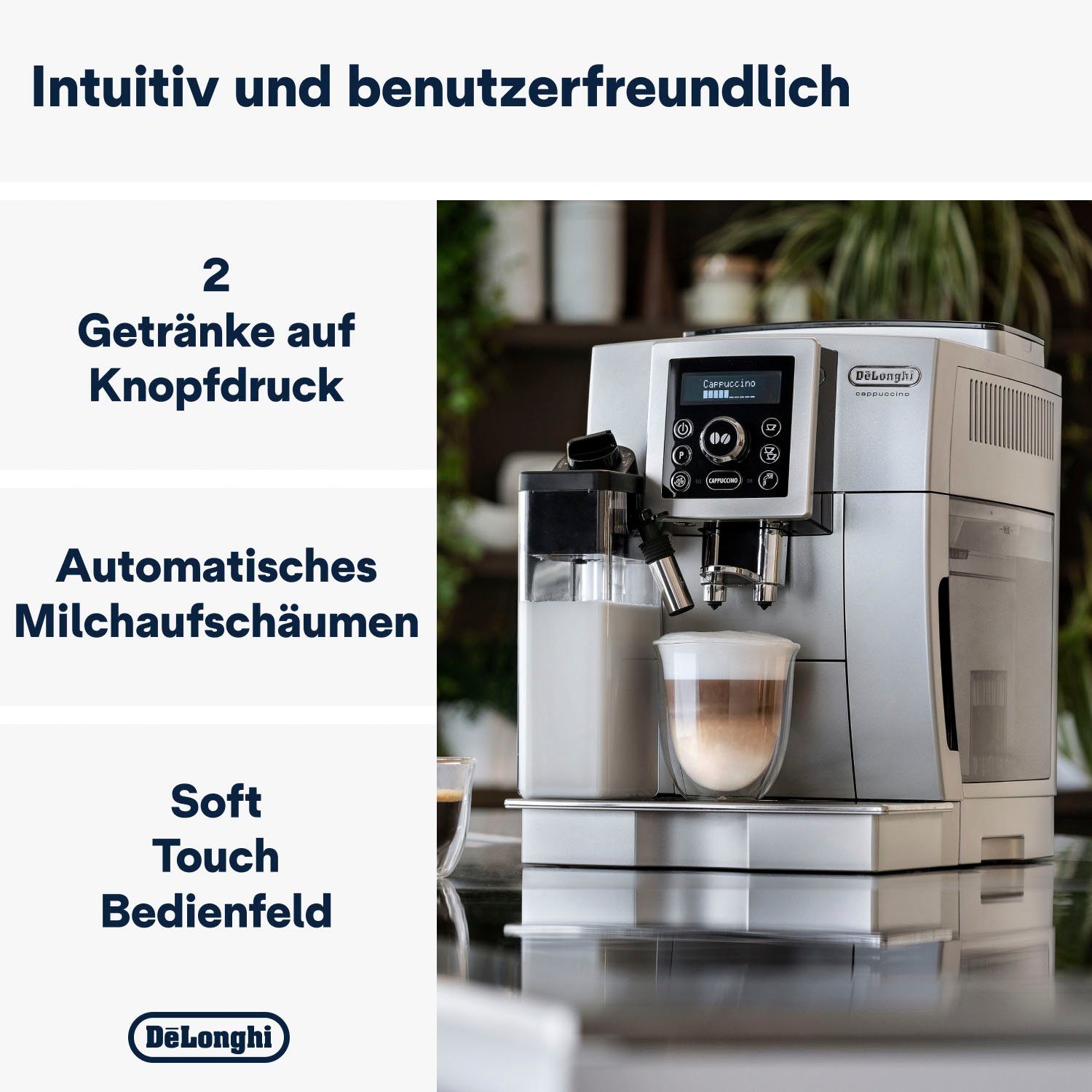De'Longhi Kaffeevollautomat ECAM 23.466.S, mit LatteCrema Milchsystem, Silber