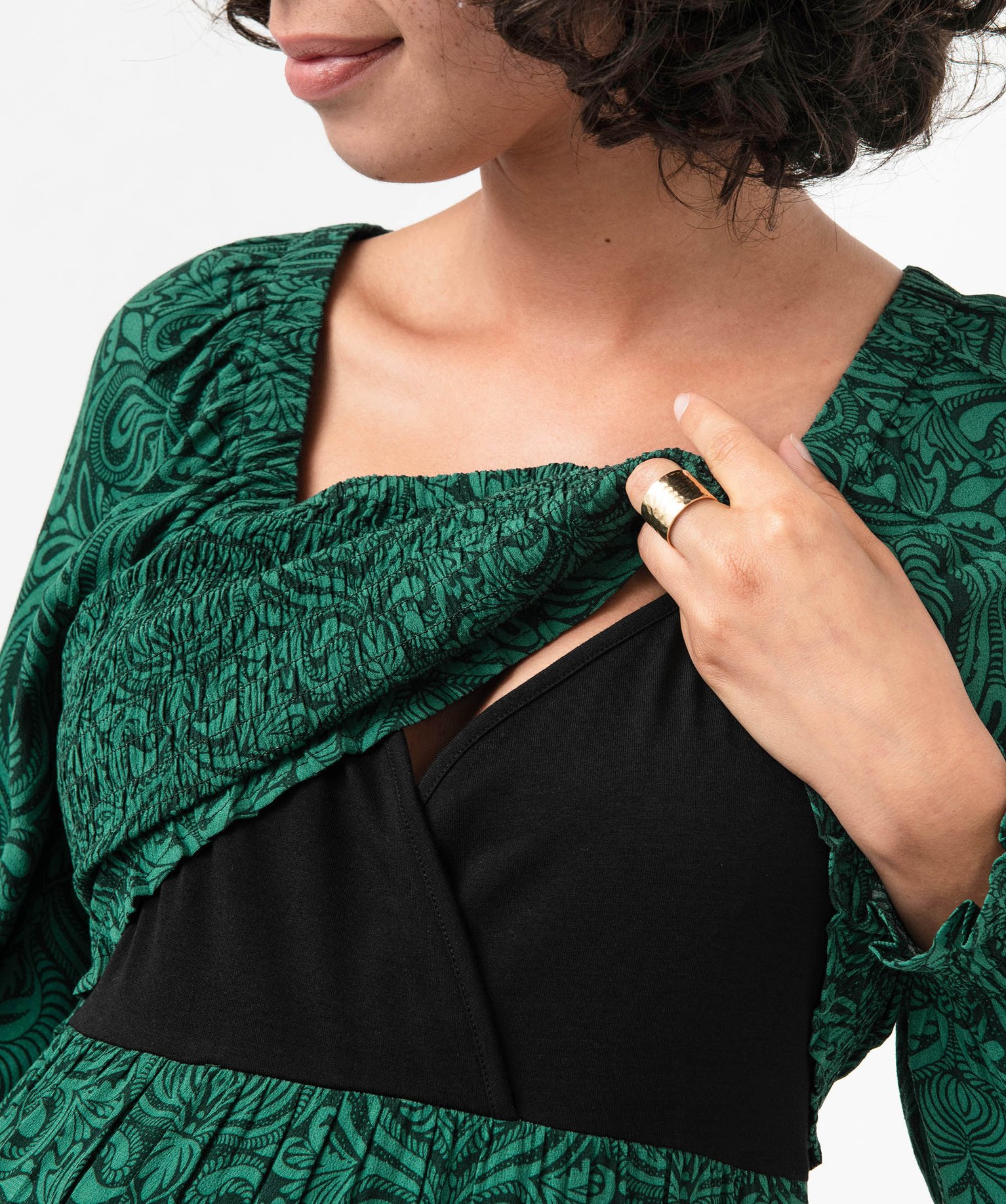 Robe de maternité à manches longues spécial allaitement imprime | GEMO