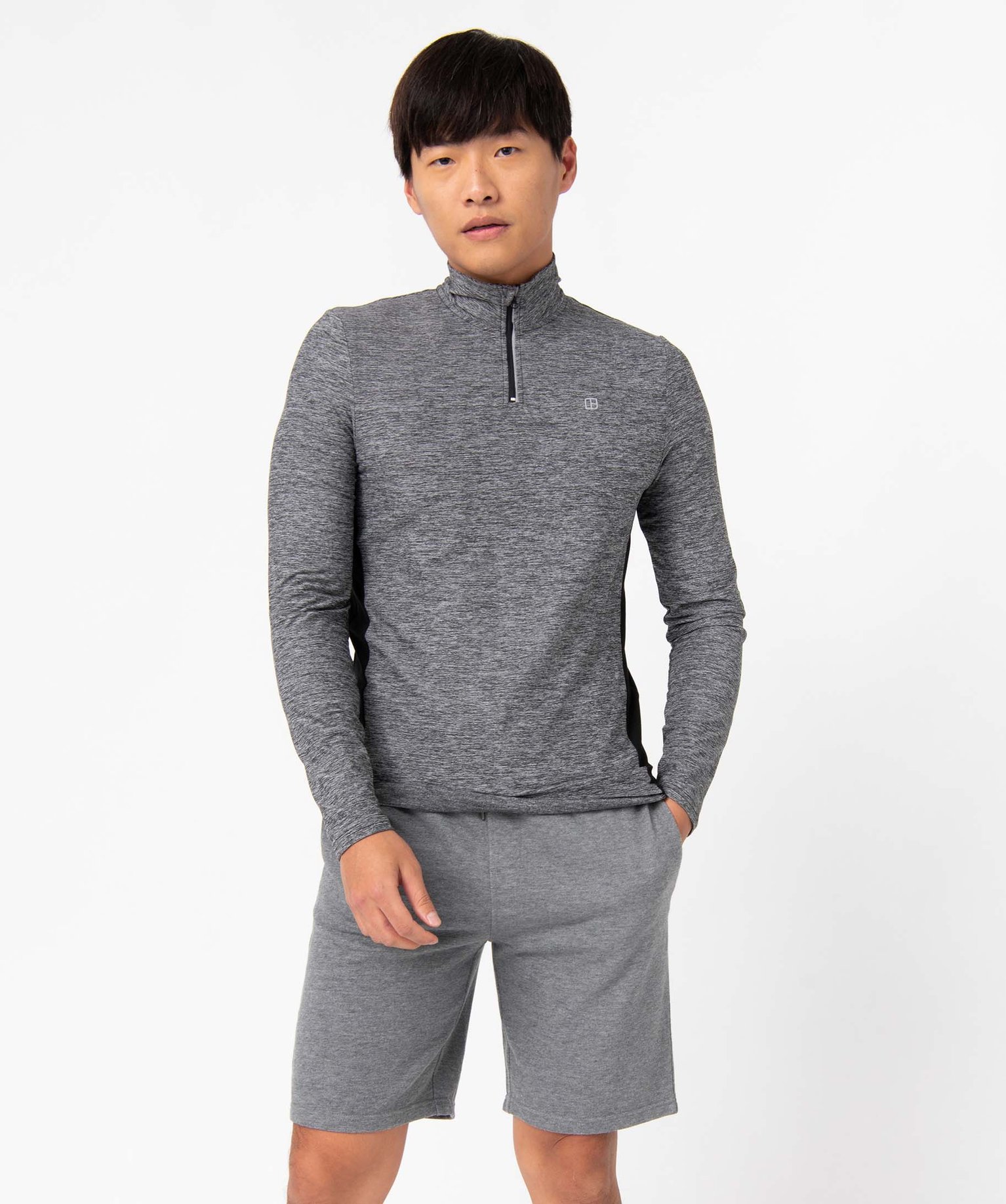 Tee-shirt homme en maille extensible avec col zippé gris fonce | GEMO