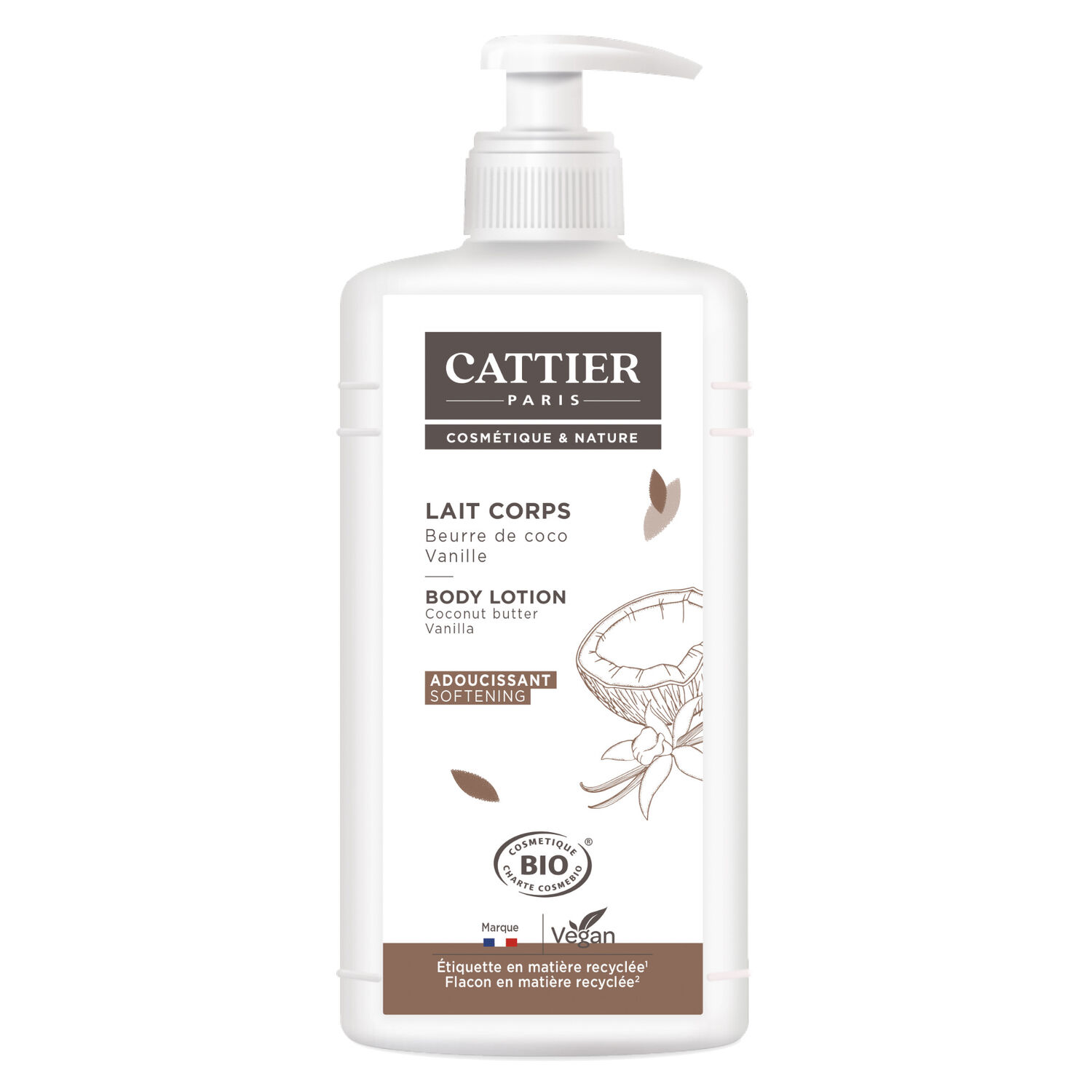 Cattier Lait Corps Adoucissant Beurre de Coco & Vanille 500 ml