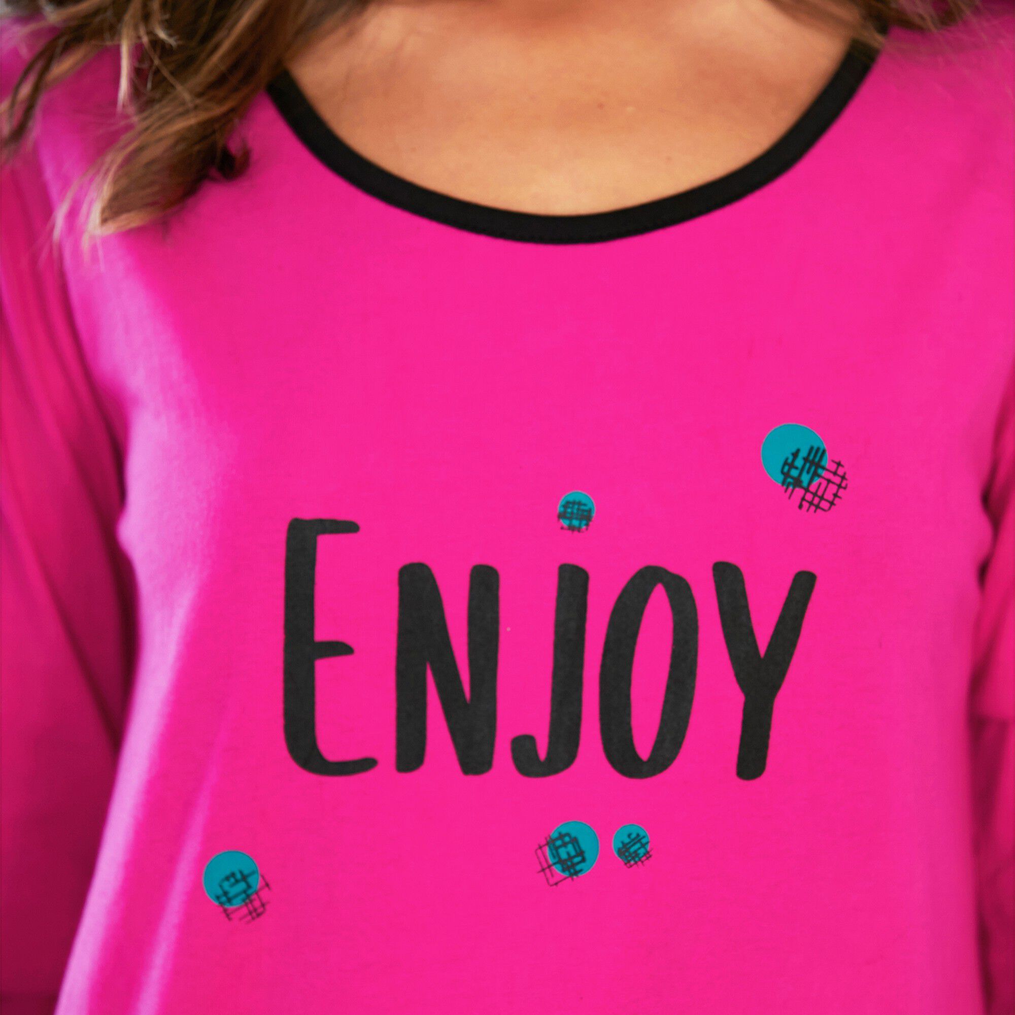 Tee-shirt manches longues coton uni imprimé placé 