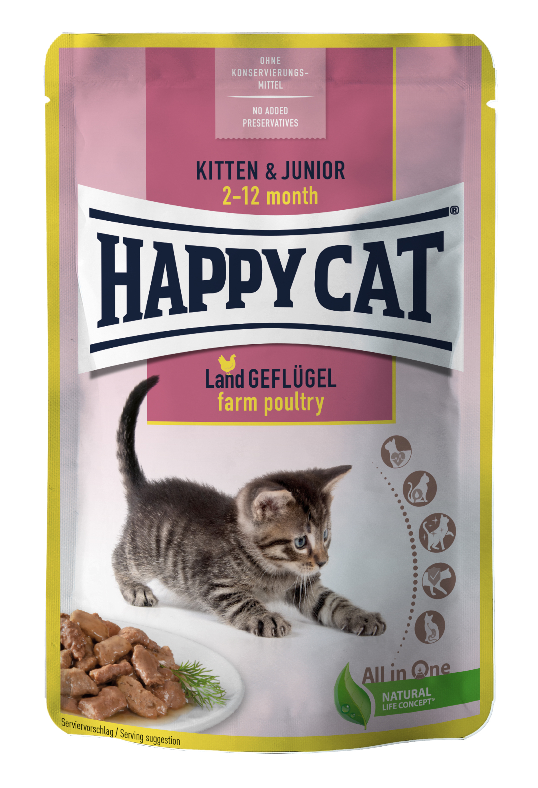 HAPPY CAT Nassfutter HAPPY CAT Meat in Sauce Kitten & Junior 24x85g Land-Geflügel