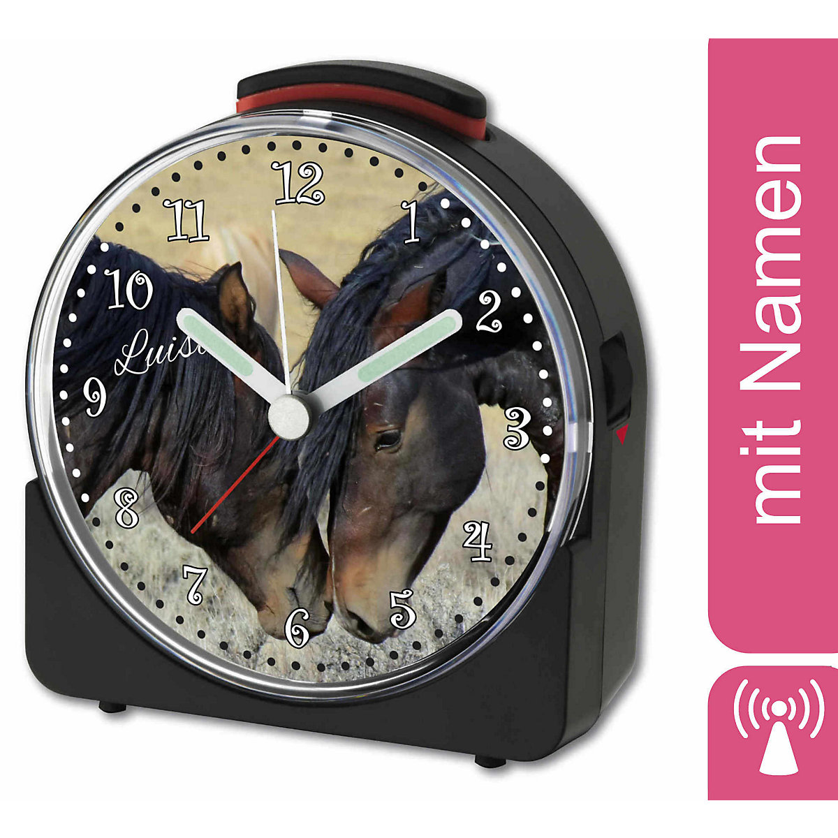 Kinder Funkwecker weiß personalisiert mit Namen Paint Horses