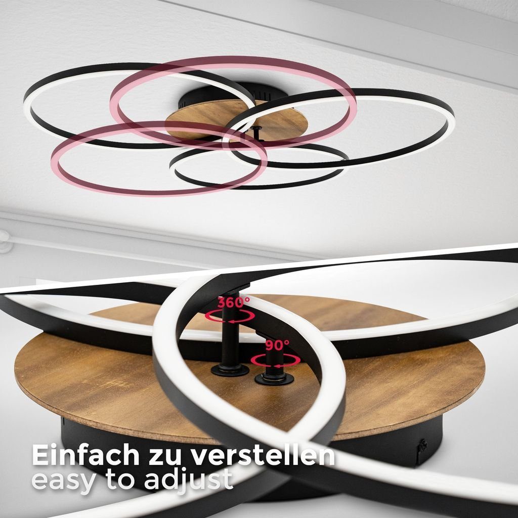 B.K.Licht Deckenleuchte LED-FRAME Deckenlampe dimmbar ultra-flach Holz & schwarz matt BKL1528, Dimmfunktion, LED fest integriert, CCT Farbwechsler - Kaltweiß / Neutralweiß / Warmweiß, 3000-6500K Wohnzimmer-Leuchte 40W 4400lm Fernbedienung Timer Memor