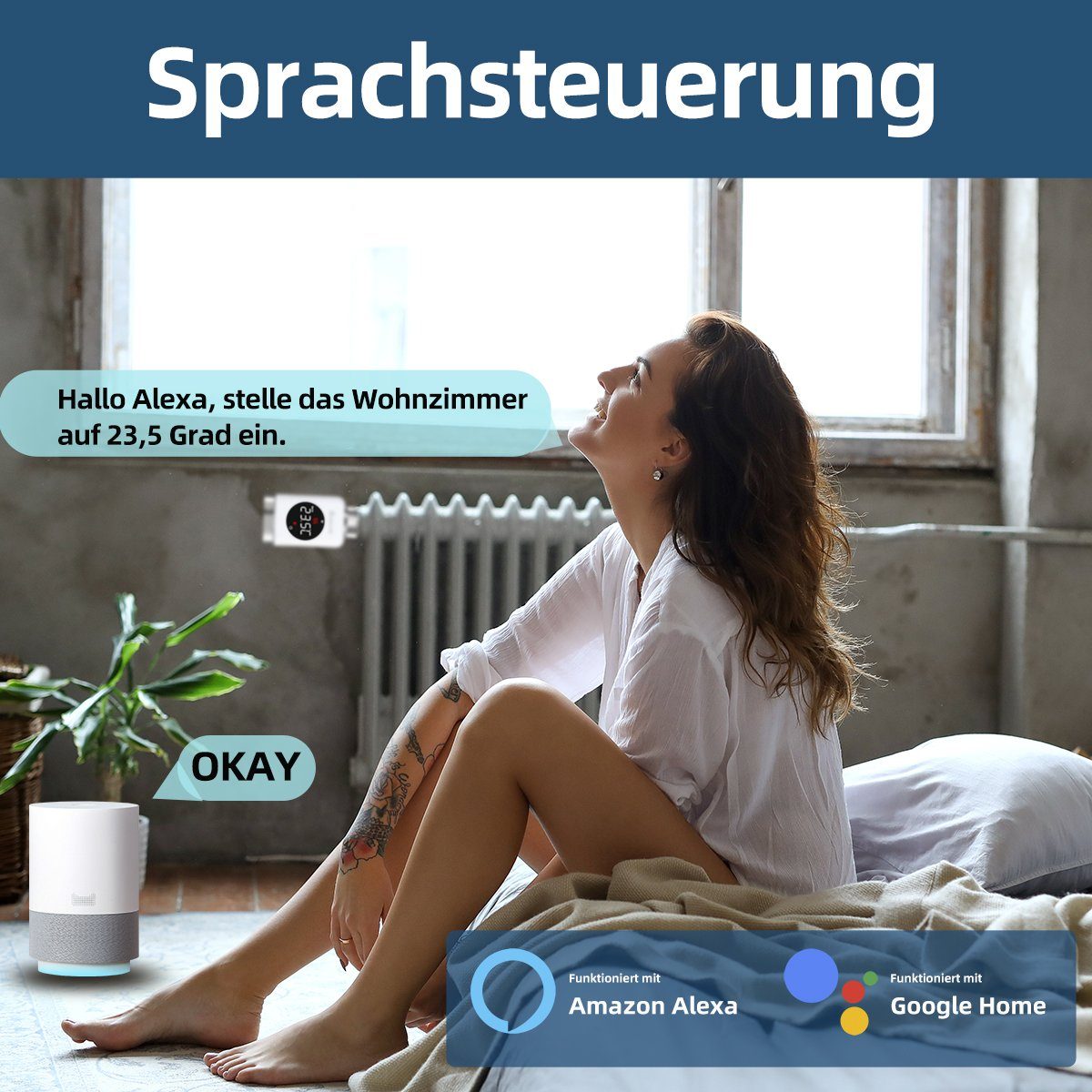Salcar Heizkörperthermostat Heizkörperthermostat TRV801W Thermostat Heizung Smart LCD WiFi, Thermostat kompatibel mit Amazon Alexa & Google Assistant