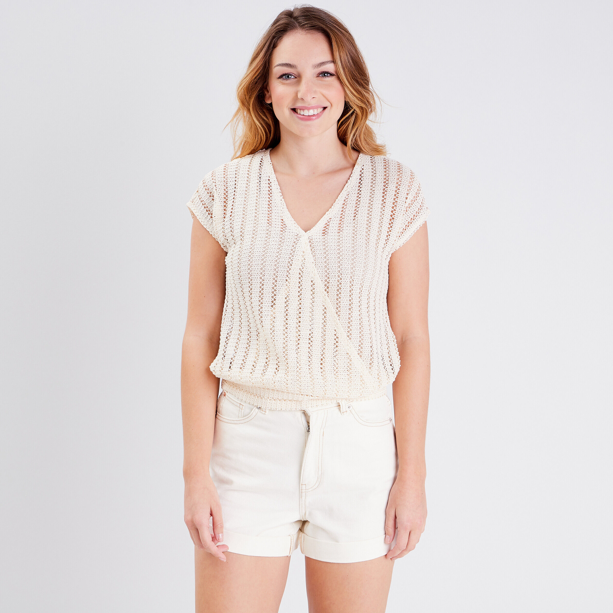 T-shirt manches courtes ecru femme | Cache Cache