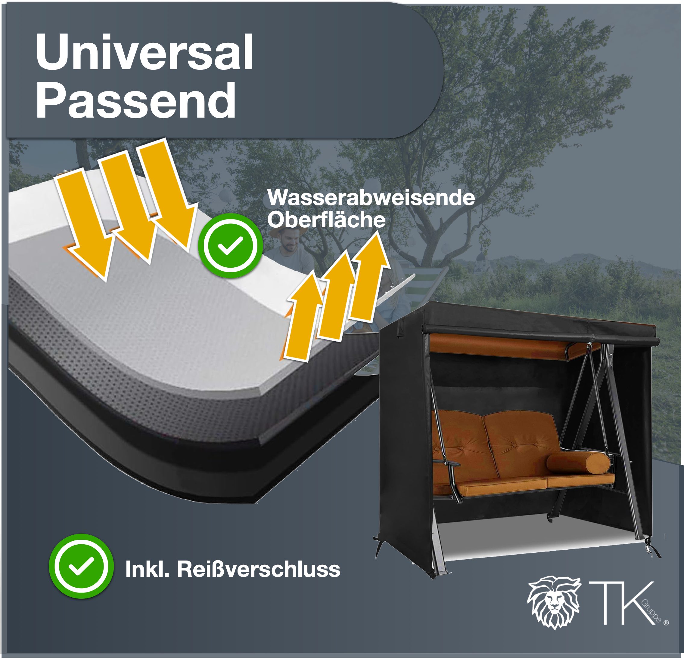 TK Gruppe Gartenmöbel-Schutzhülle Hollywoodschaukel Abdeckhaube / Gartenschaukel Abdeckplane grau (1-St)