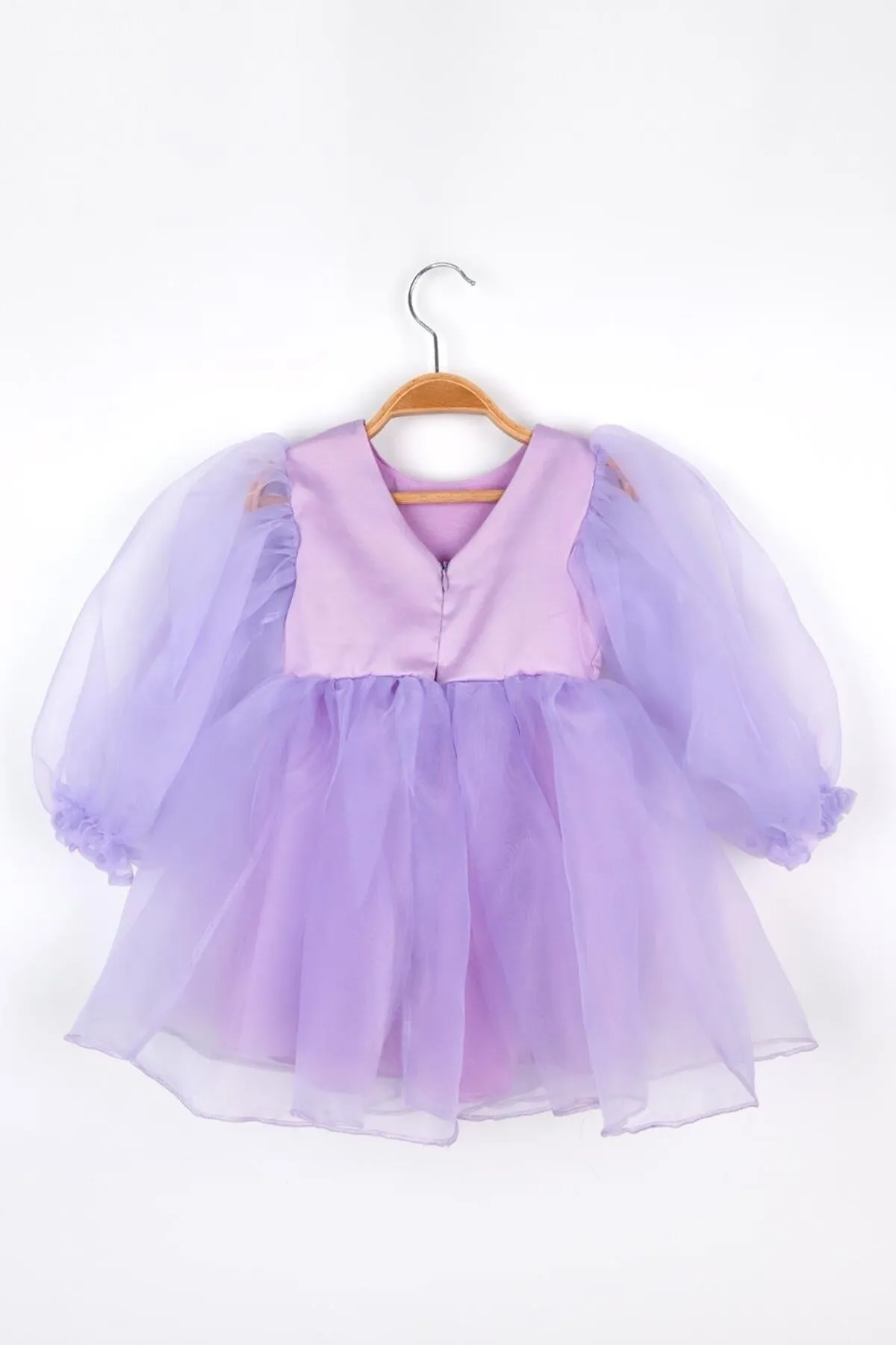 Le Mabelle  Lilafarbenes, langärmliges Organza-Partykleid für Mädchen – Salbei