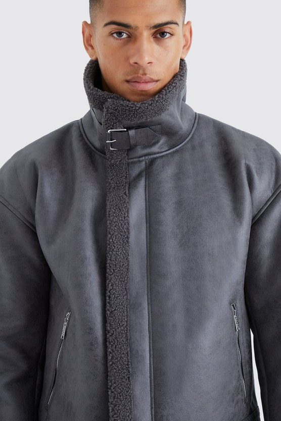 Kastige PU-Fliegerjacke