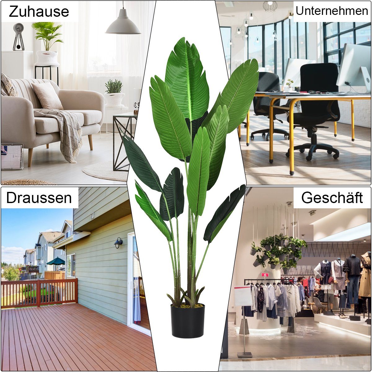 Kunstbaum, COSTWAY, Tropische Palme, mit Topf & 10 Blättern, 160cm