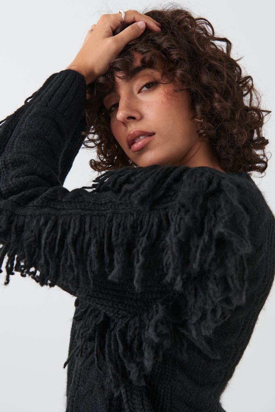 Knitted fringe sweater