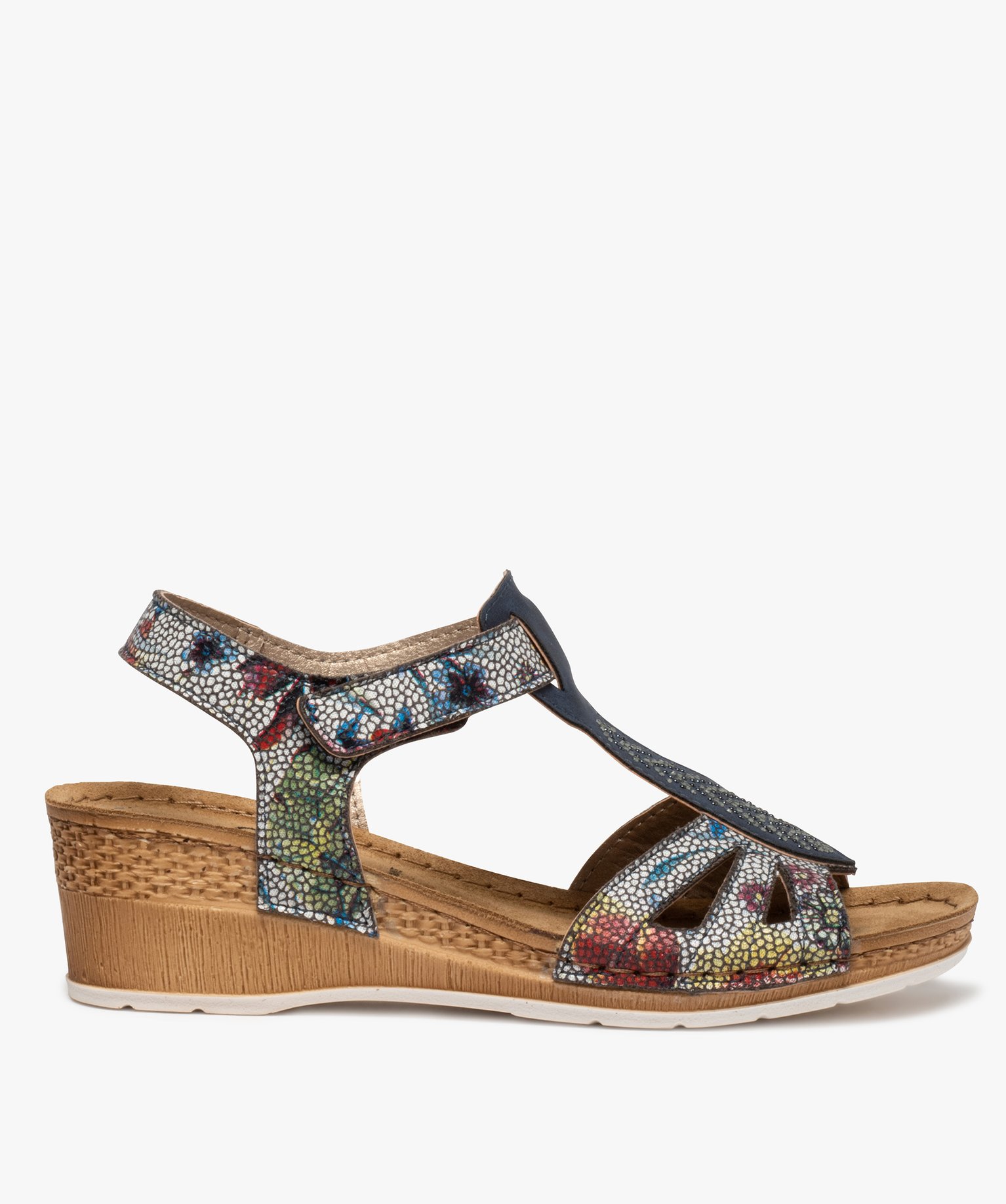 Sandales femme confort dessus multicolores finitions strass bleu | GEMO