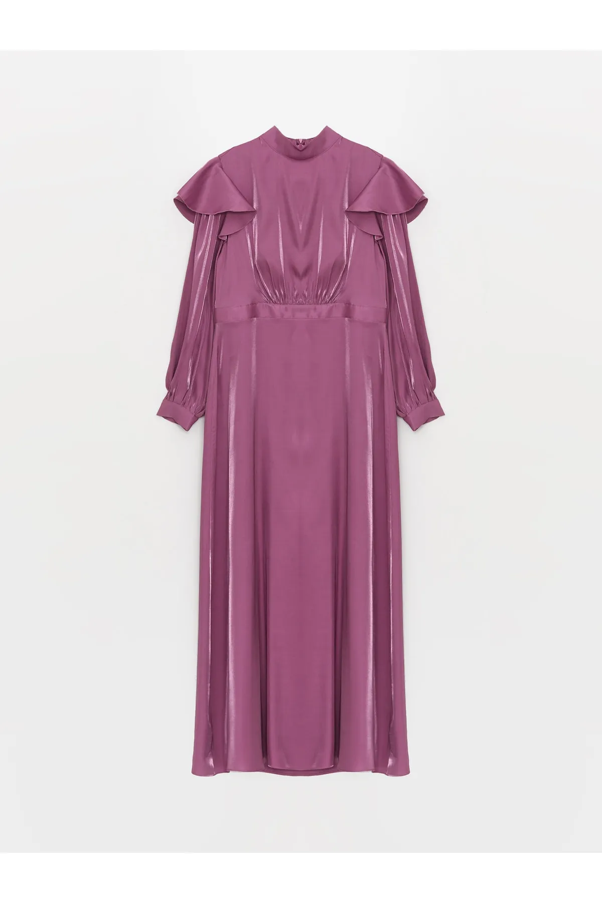 LC Waikiki  Gerades, langärmliges Satin-Damenkleid mit hohem Kragen