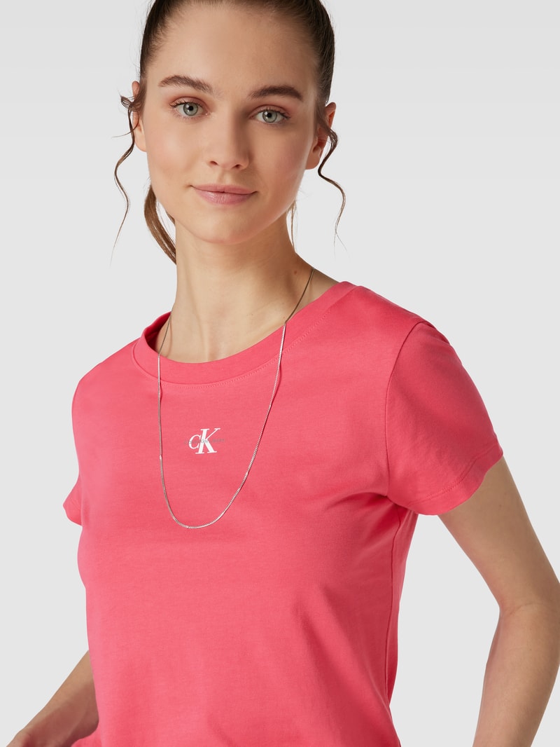 T-Shirt mit Label-Print Modell 'MICRO MONOLOGO' in pink