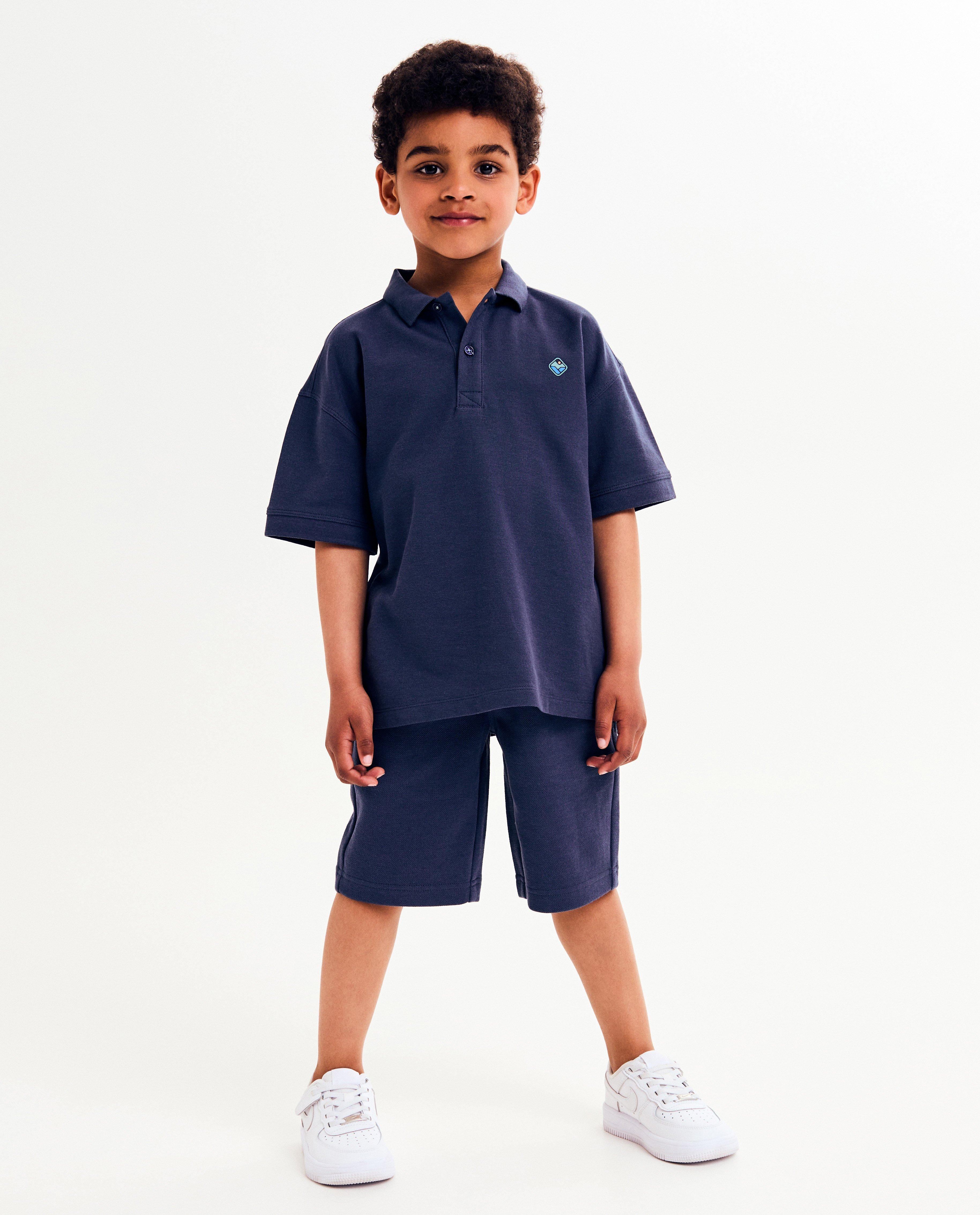 Polo Kidz Nation cu imprimeu mic în relief, croială lejeră, albastru închis
