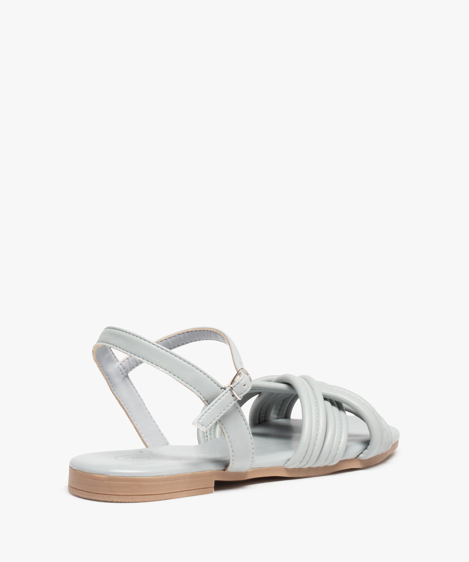 Sandales femme à talon plat et fines brides unies bleu | GEMO