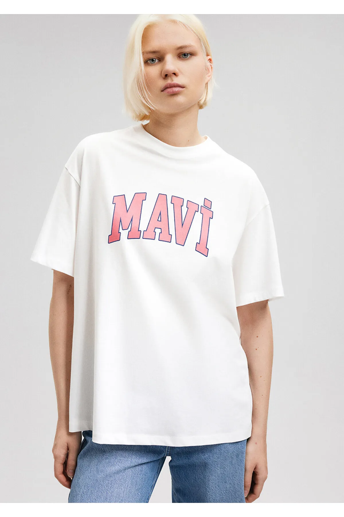 Mavi  Weißes T-Shirt mit Logo-Print, Übergröße/weiter Schnitt 1600843-80194
